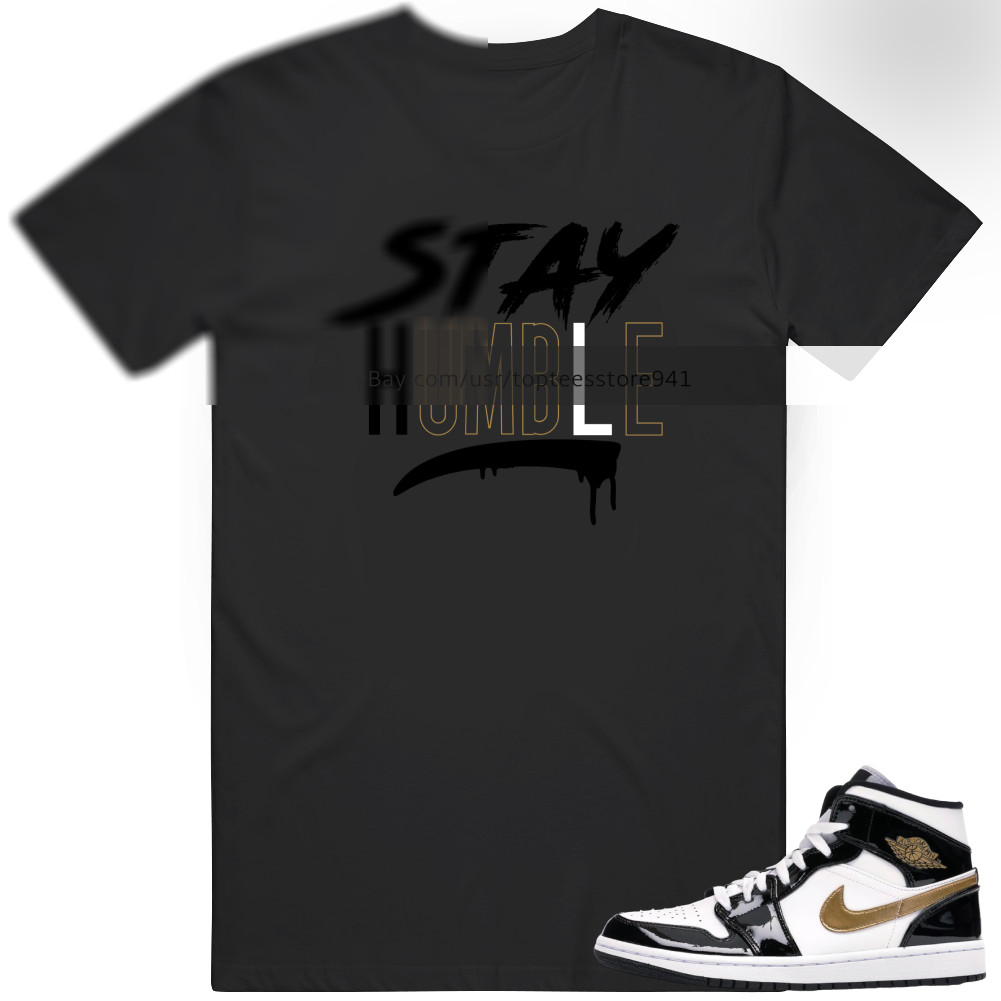Shirt To Match Air Jordan 1 Mid Patent Black White Gold Men