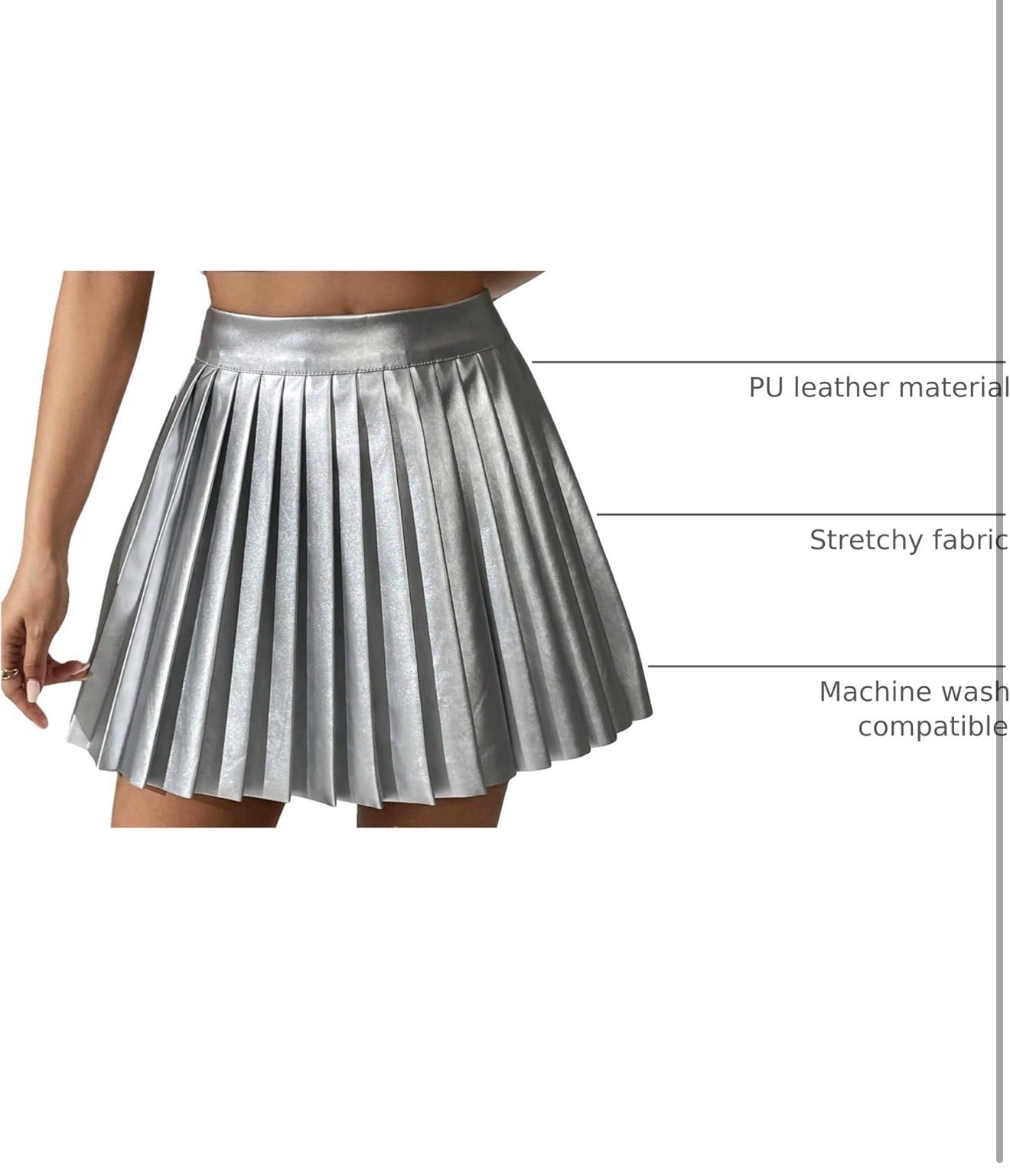 Floerns Women’s PU Leather High Waisted Pleated Skirt Faux Leather Medium Silver