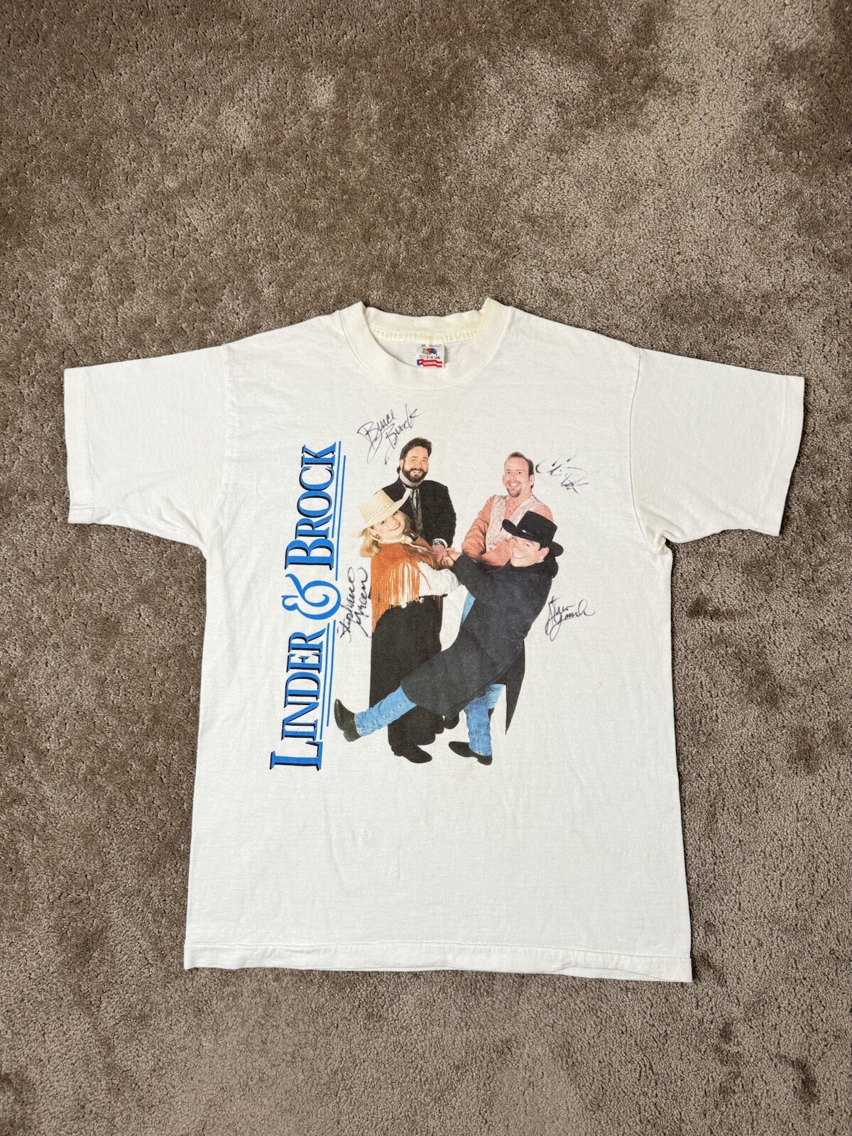 Rare Vintage Mens Tshirt 1996 Lander & Brock Music Rock Band white Size M