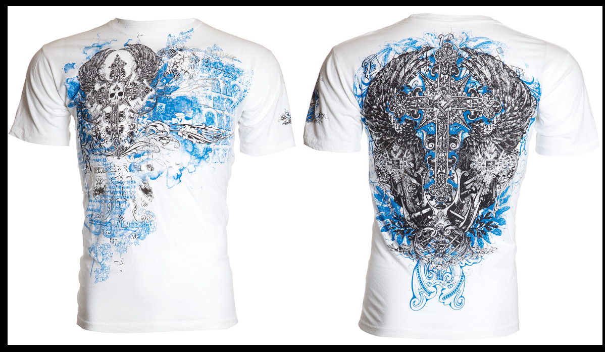 ARCHAIC by AFFLICTION White ANTIQUO Cross Short Sleeve Slim Fit Y2K T-shirt NWT