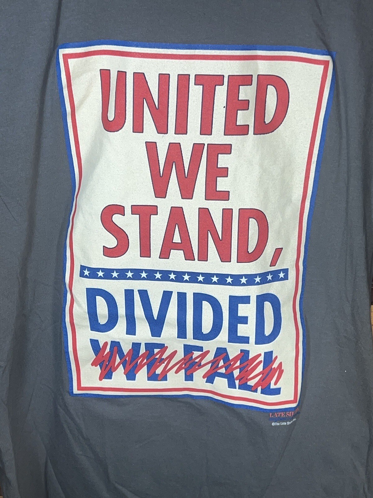 Retro United We Stand Divided Stephen Colbert Shirt Gray colored Size M Gildan