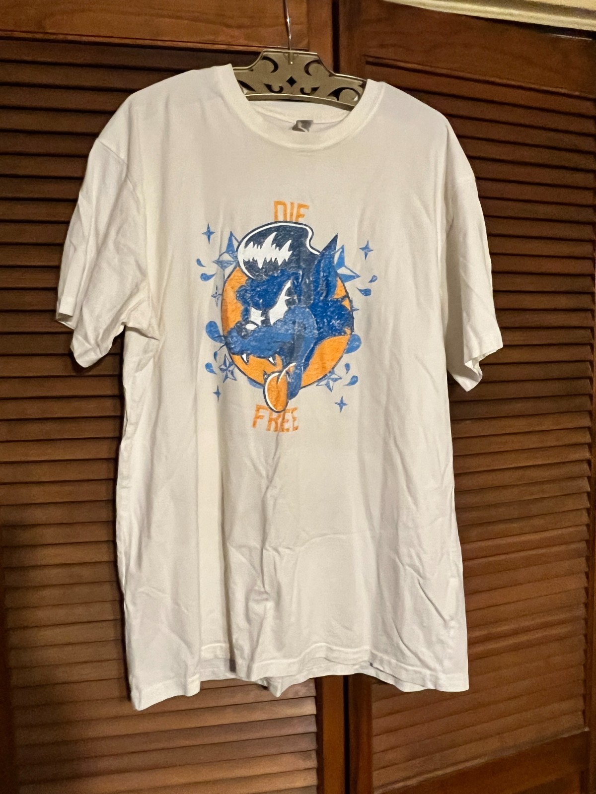 AS COLOUR Graphic T Shirt Mens Large White Die Free Print Short Sleeve 22×29