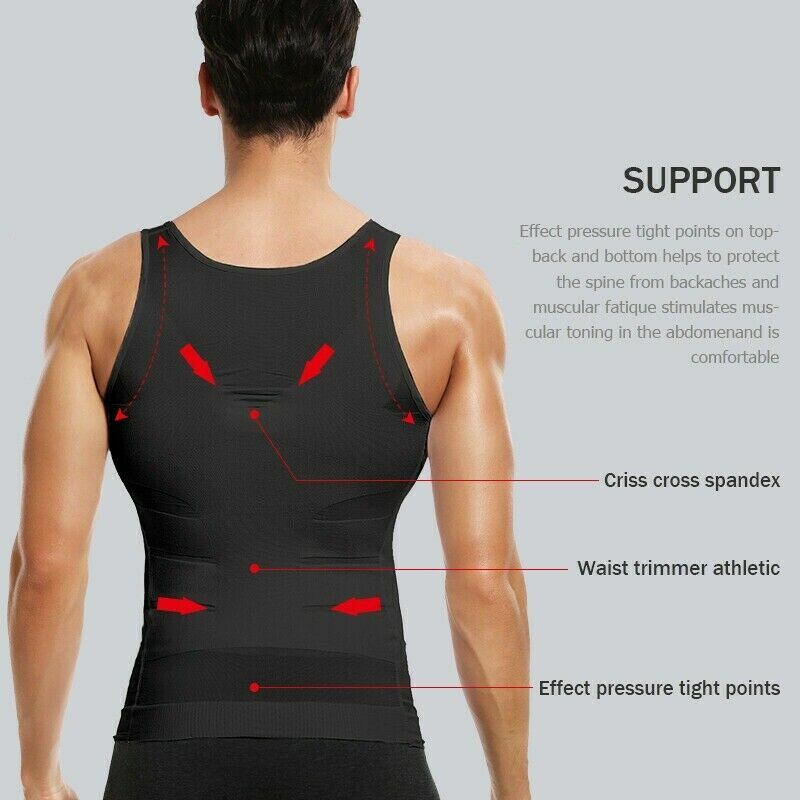 SecondSkin Men’s Compression T-Shirts Body Shaper Slimming Cooling Fitness Tops