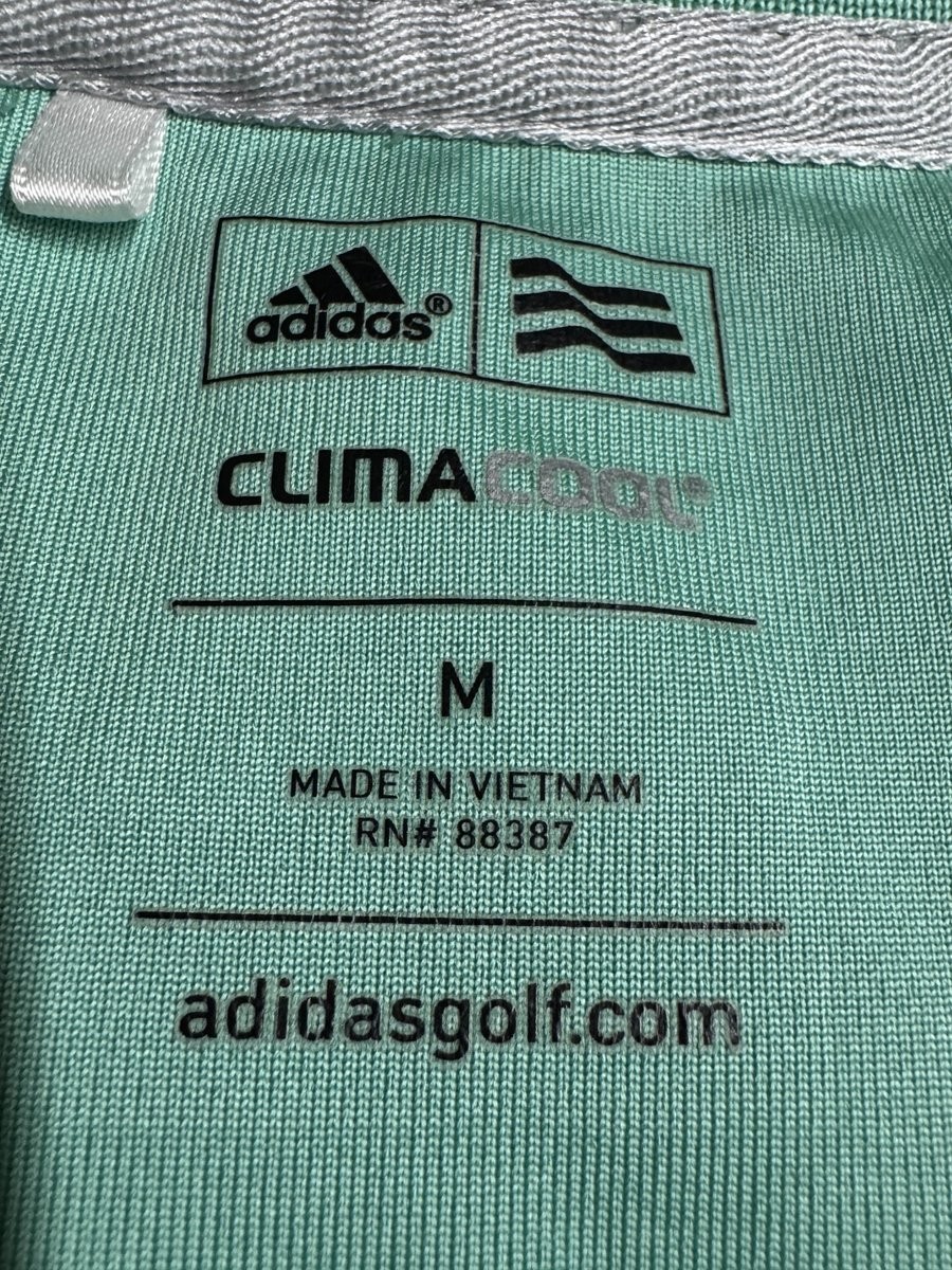 Adidas Men M Golf Polo Shirt Polyester Mint Green Striped ClimaCool