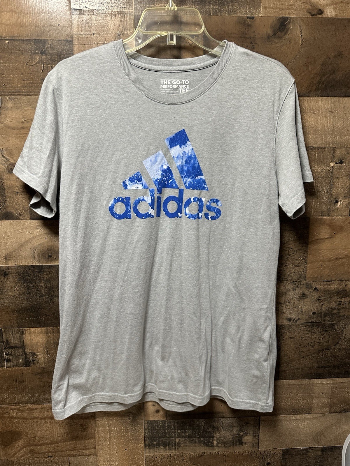 Adidas Go-To Performance Tee Men’s XL TG Gray Blue Logo Athletic T-Shirt
