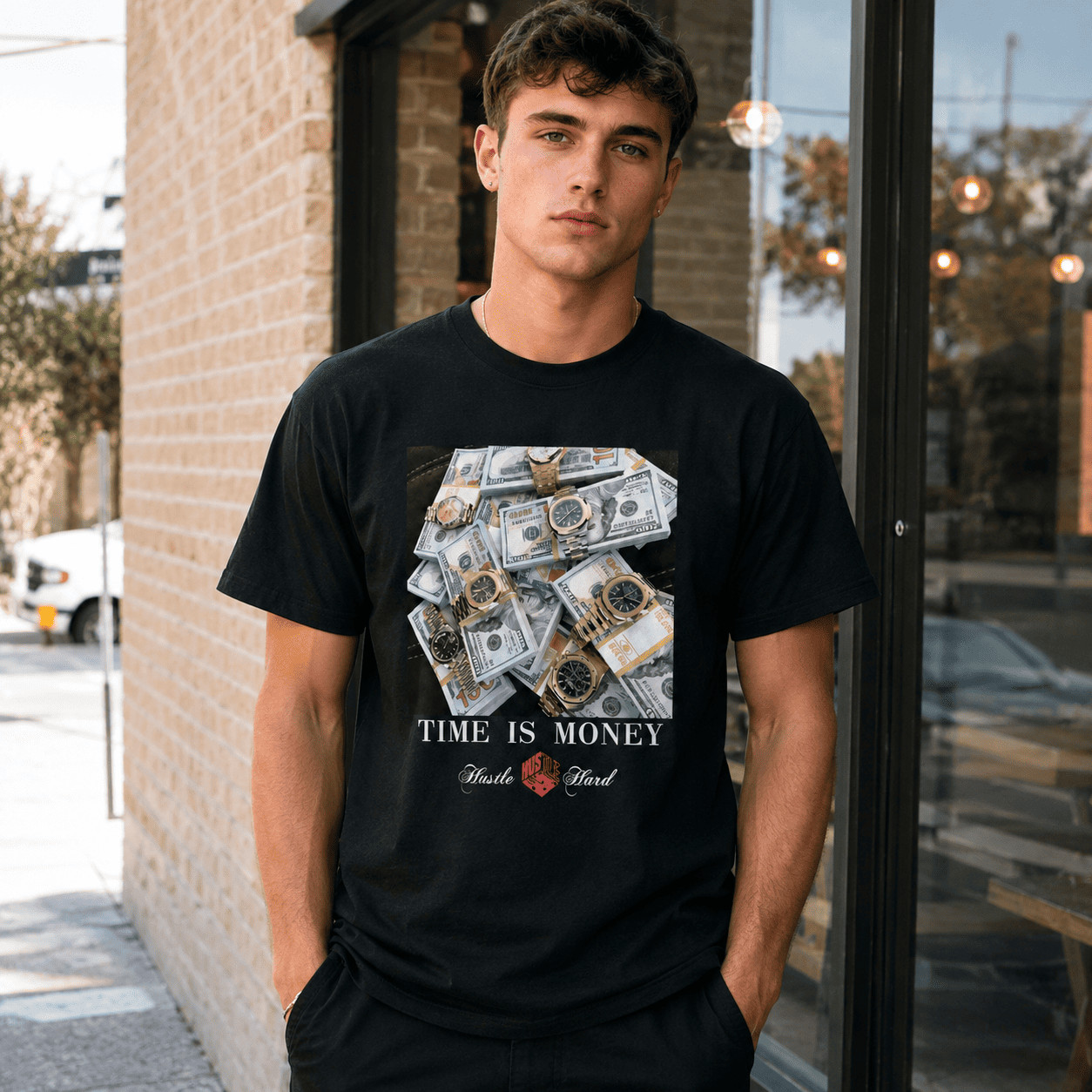 Time Is Money Graphic Men’s T-Shirt Hustle Motivational Streetwear Tee