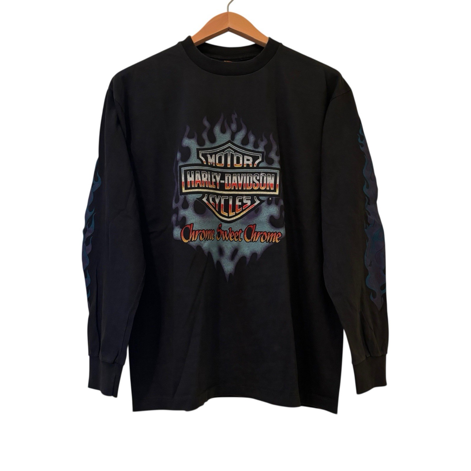 Vintage REPRINT Harley Davidson Chrome Sweet Chrome Longsleeve Flame T-Shirt L