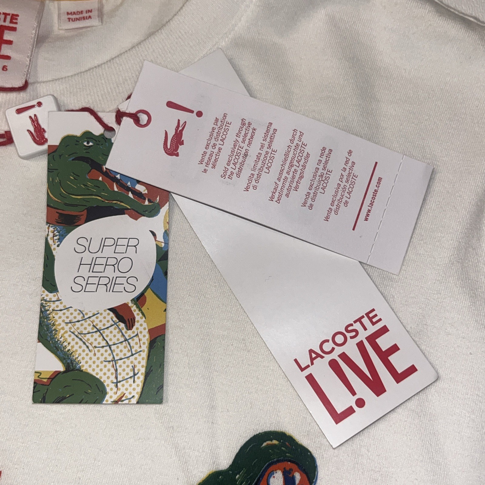 Lacoste LIVE Tshirt NWT Super Hero Series x Brecht V. Size 6 Large MSRP $70