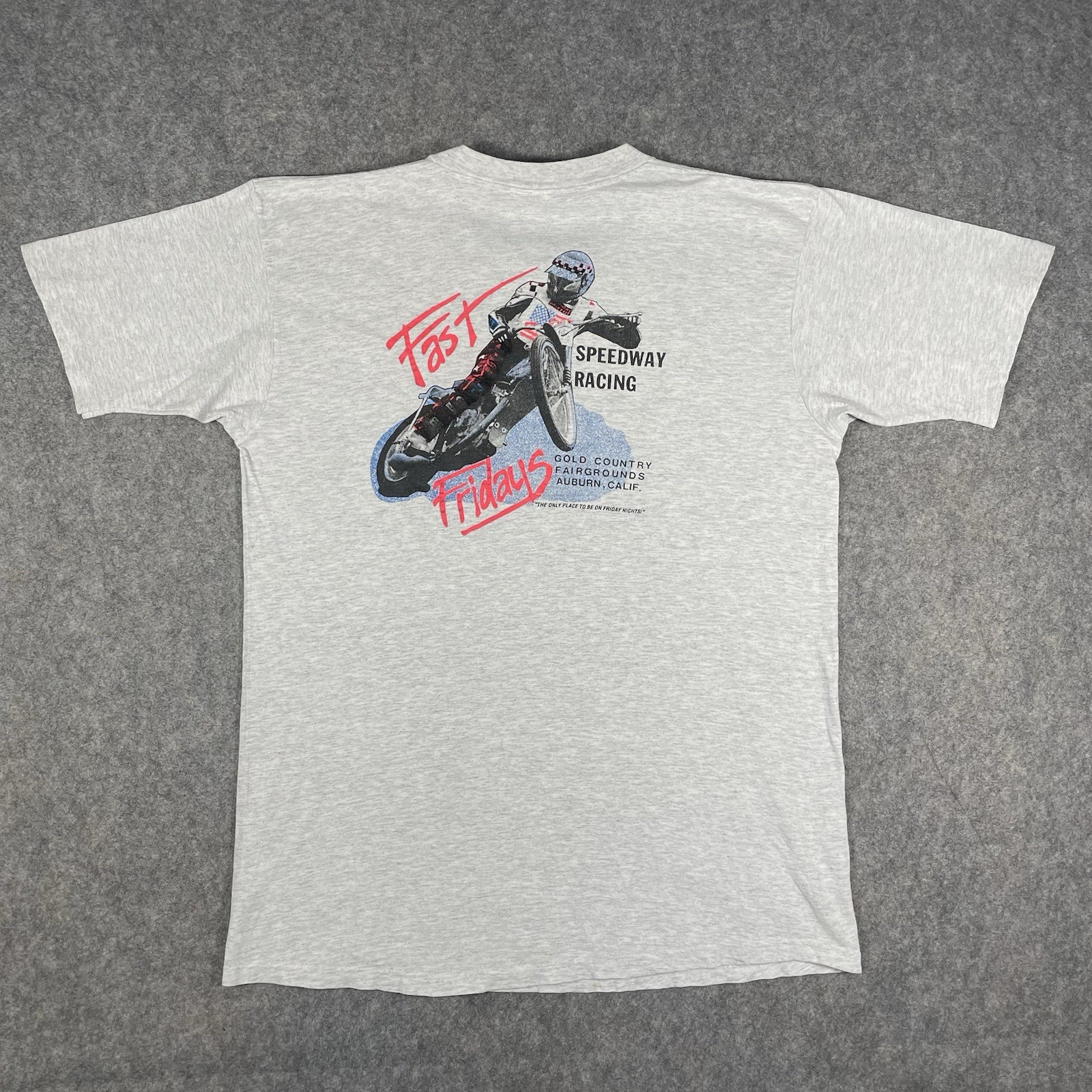 Vtg Fast Fridays Speedway Motorcycle Racing T-Shirt Mens XL Gray Made In USA