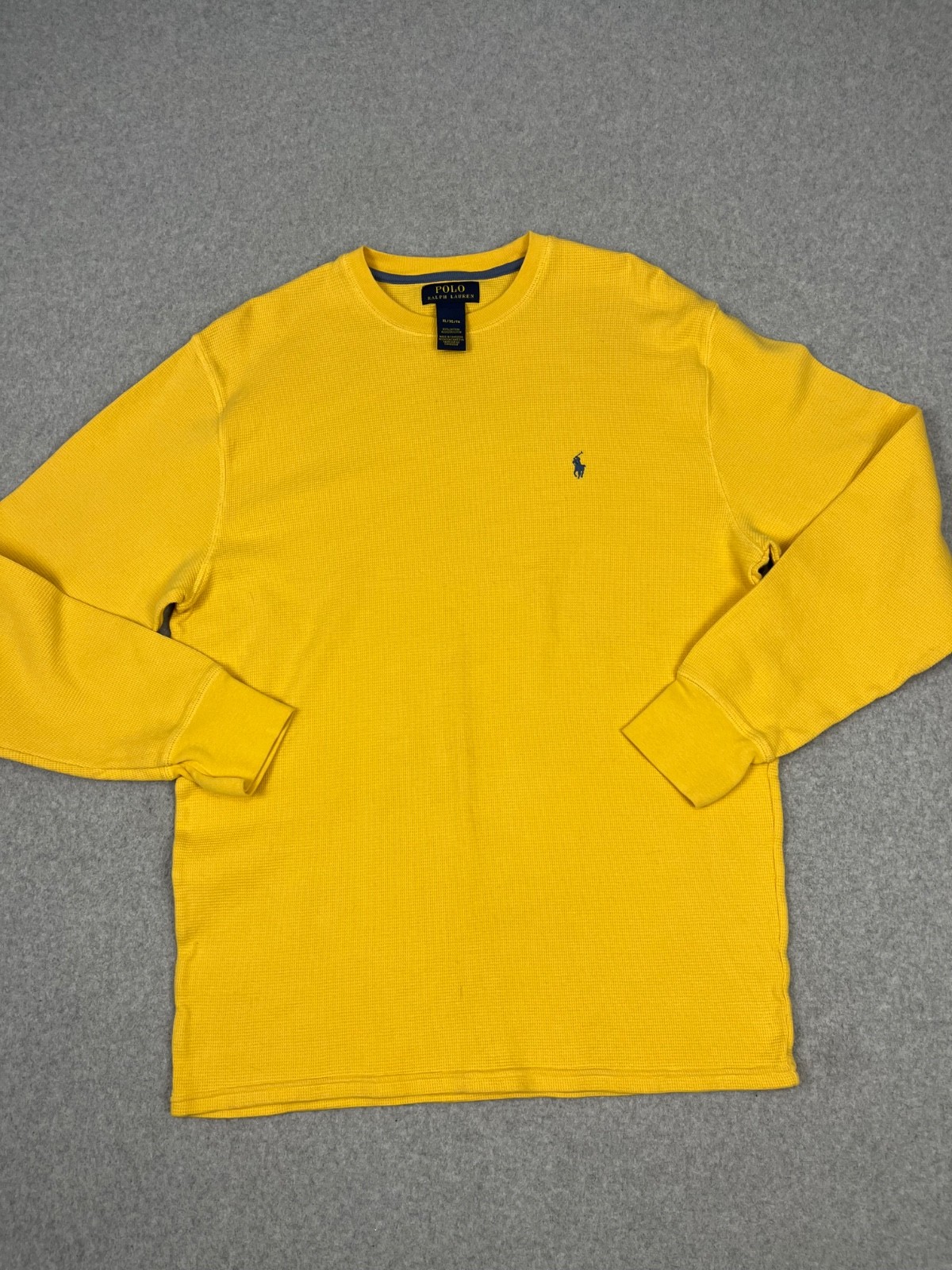 Polo Ralph Lauren Shirt Mens XL Yellow Waffle Knit Long Sleeve Crew Neck