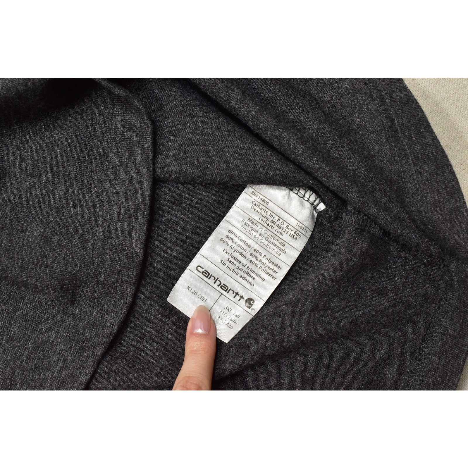 Carhartt Men’s 3XL Tall K126 CRH Carbon Heather Gray Long Sleeve Pocket Tee Orig