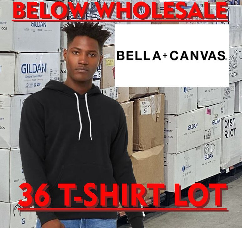Below WHOLESALE Blank 36 Medium Bella+Canvas 3719 Black HOODIE Bulk Lot