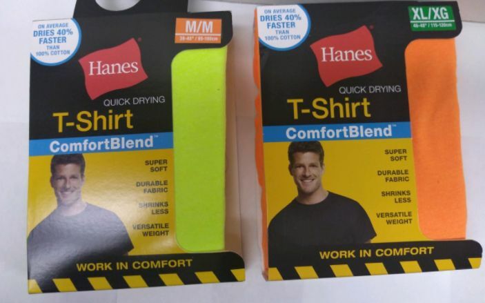 MENS HANES T-SHIRT WORKWEAR QUICK DRYING ORANGE LIME YELLOW M L XL 2XL