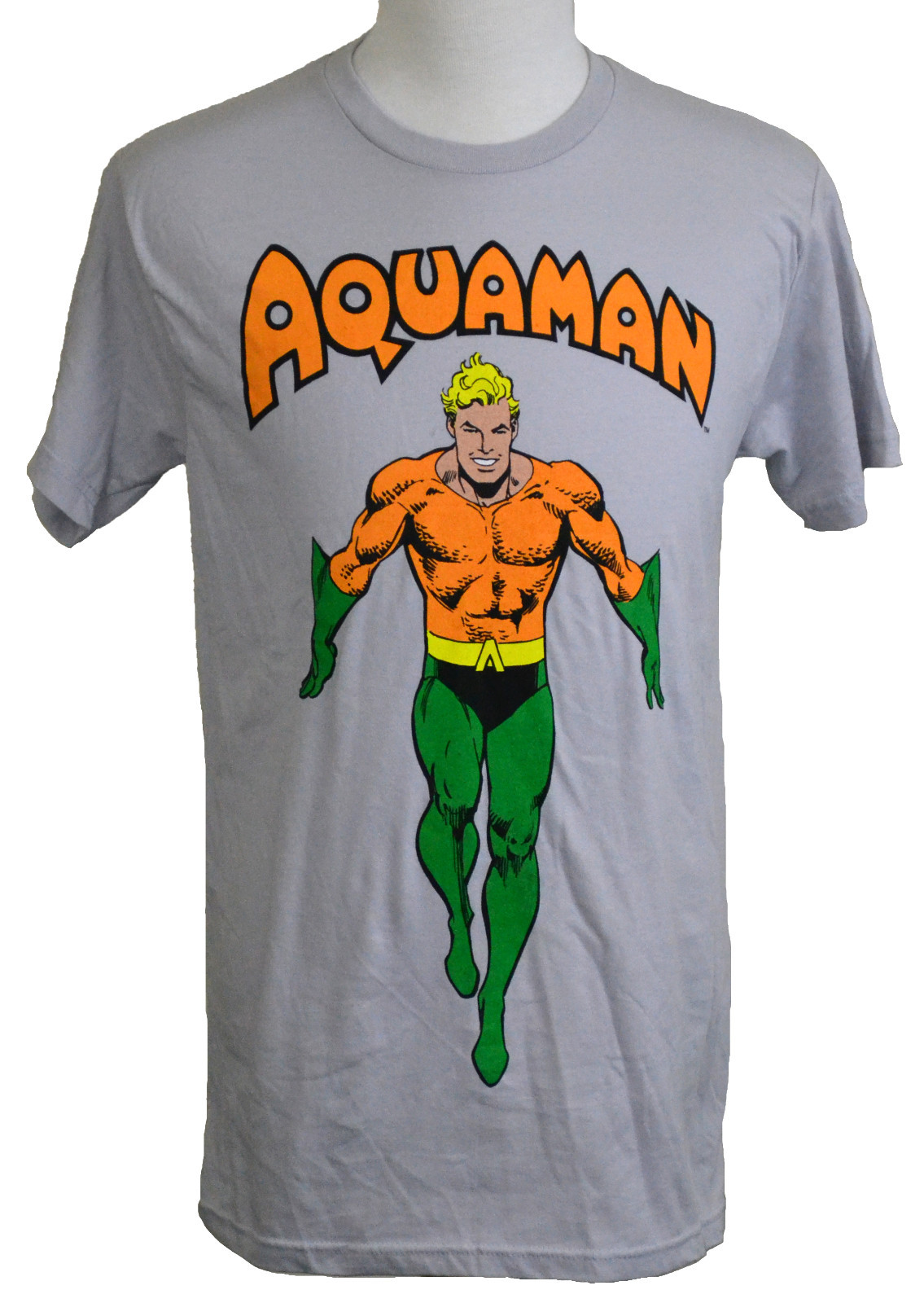 DC Comics Aquaman T-shirt Classic Comic Book Superhero Graphic Tee Gray NWT