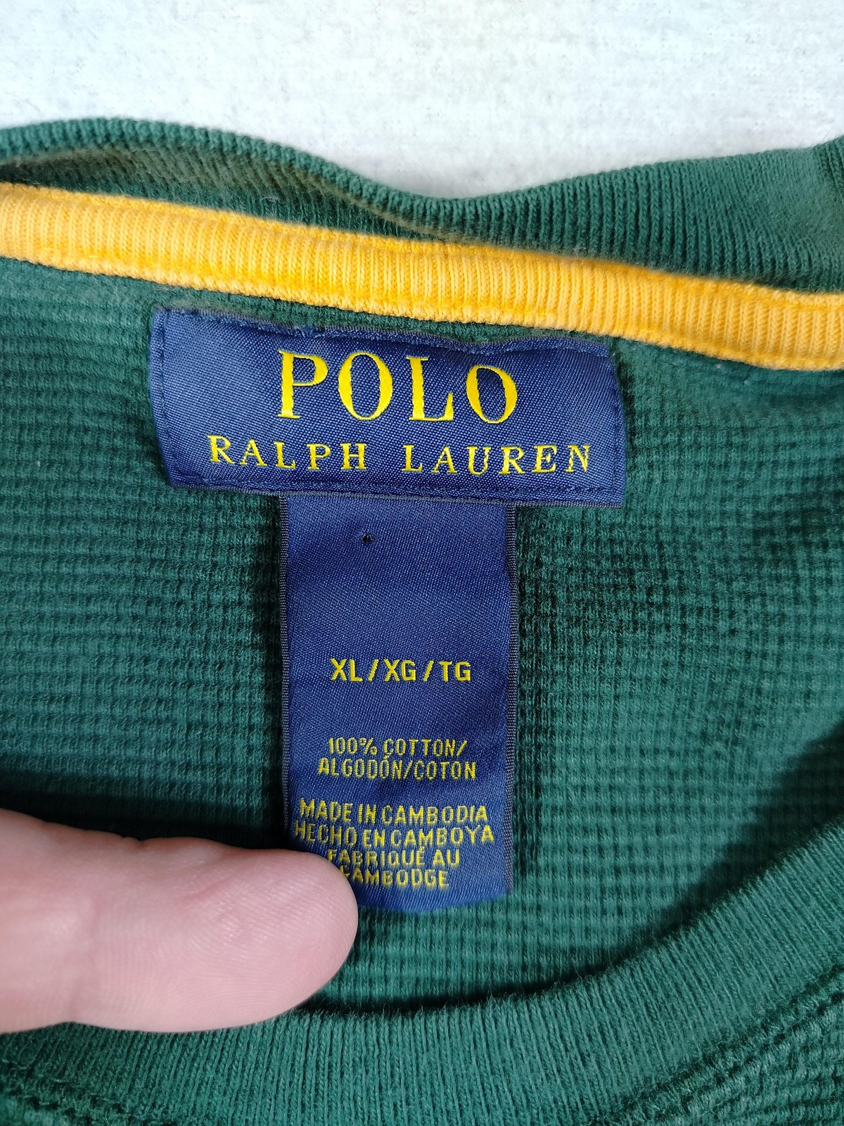 Polo Ralph Lauren Shirt Mens XL Green Waffle Knit Thermal Long Sleeve Pony Logo