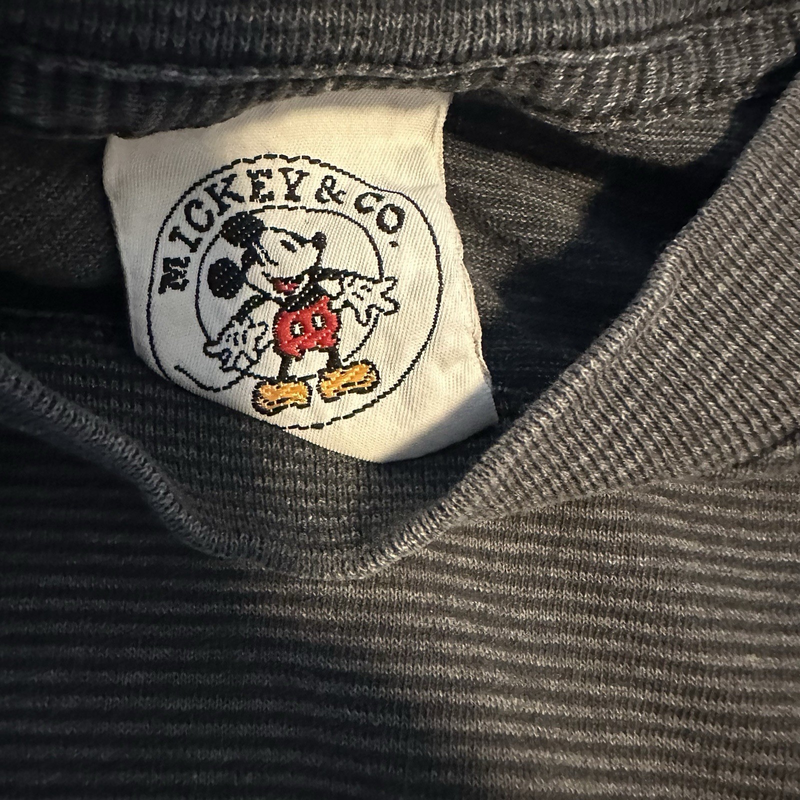 Vtg 90s Mickey & Co Shirt Micro Stripe Embroidered T Shirt Single Stitch OS