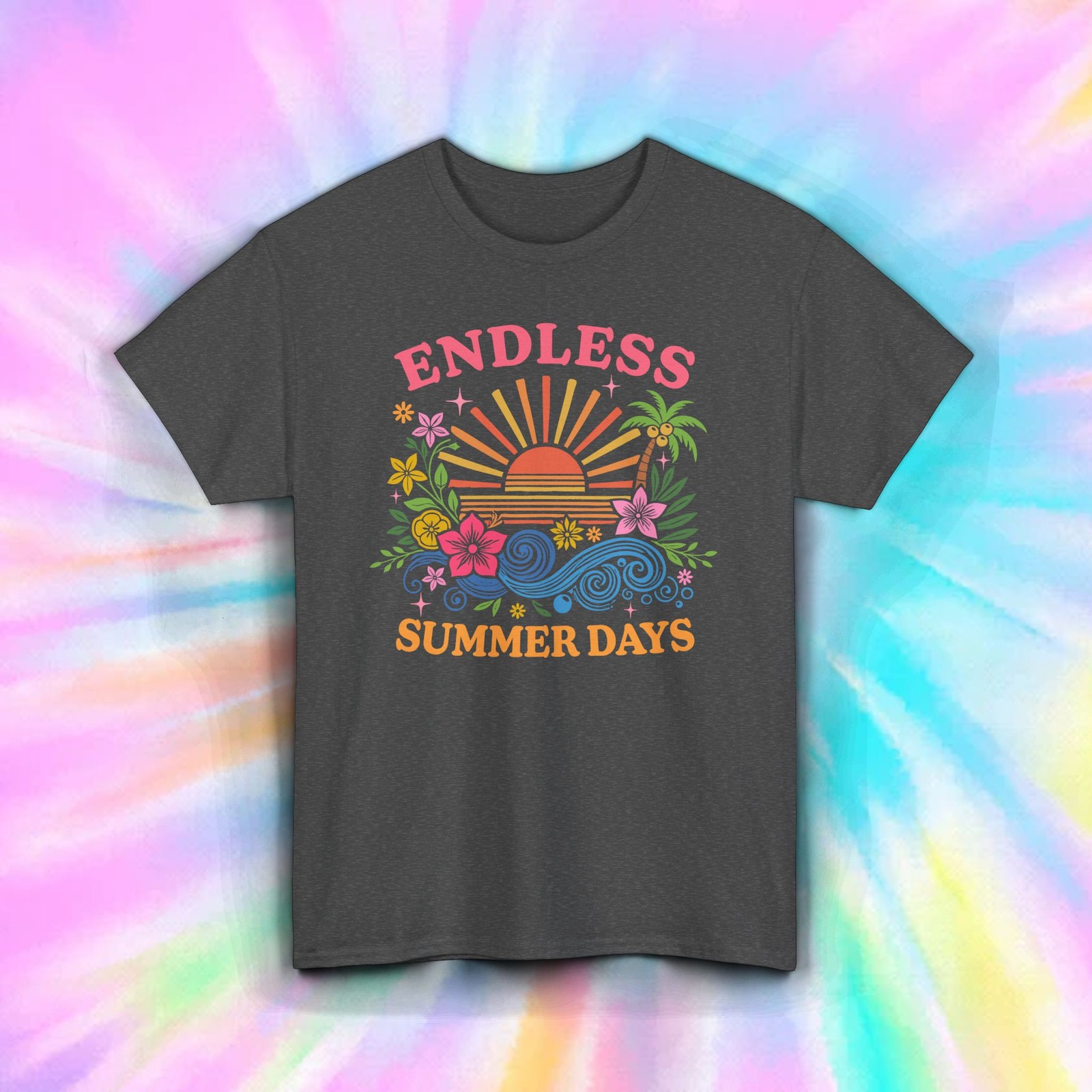 Endless Summer Days Shirt Tropical Beach Sunset Palm Floral Vacation Tee S-5XL