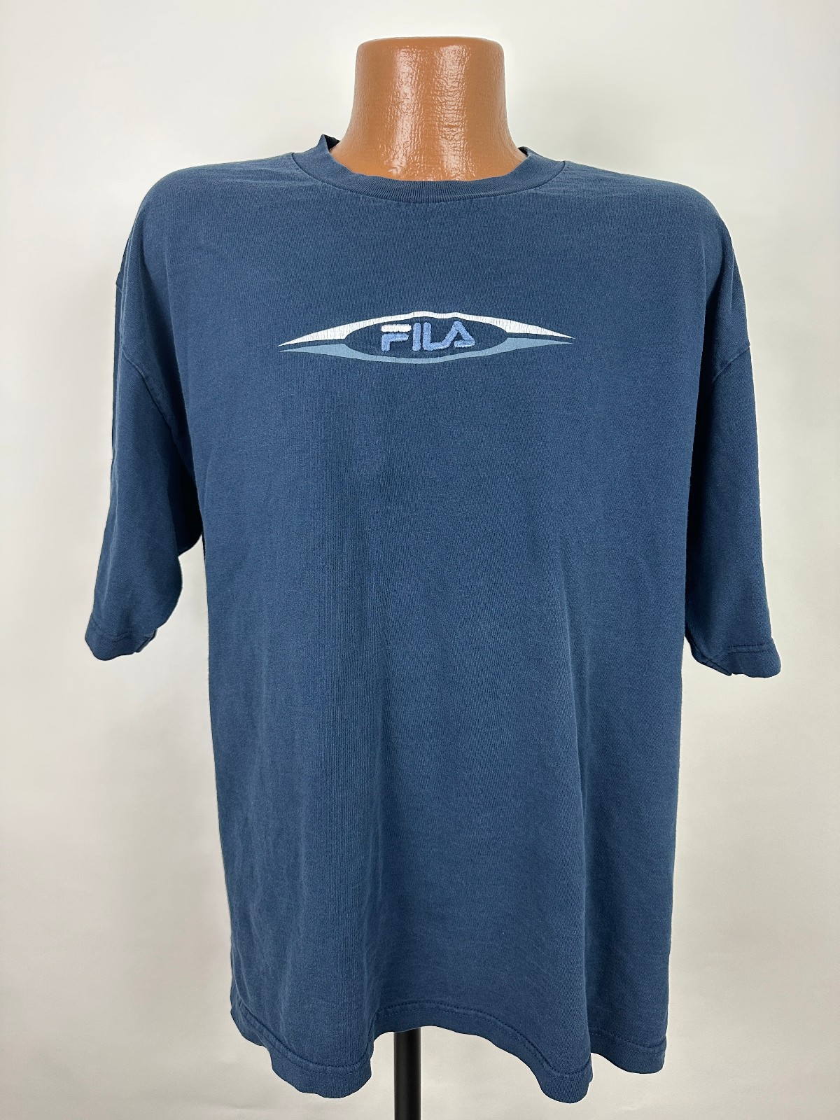 Vintage 90s FILA Shirt Men 2XL Minimal Embroidered Logo Navy Sports Made in USA
