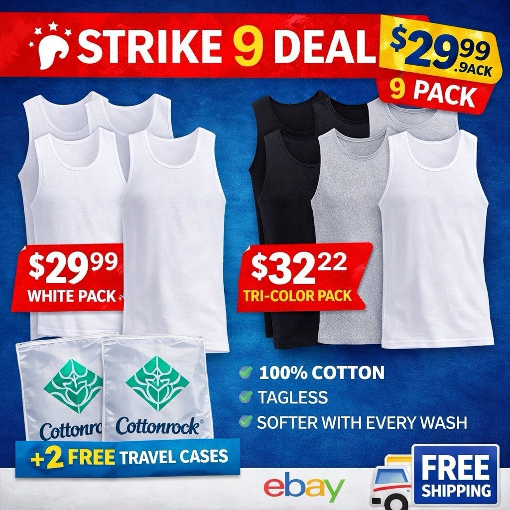 Men 100% Cotton Tank Tops Value 6-Pack Breathable Undershirts Gym Everyday Wear!