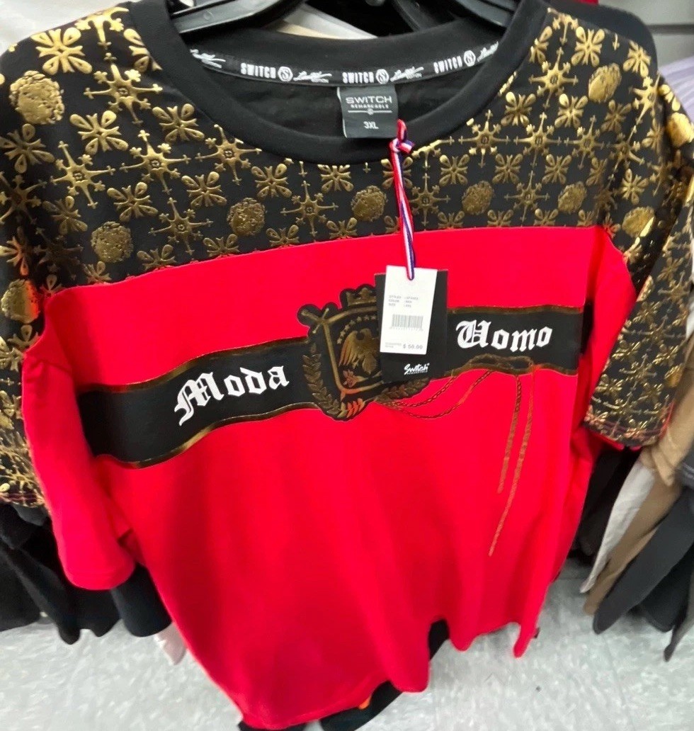 NWT Mens SWITCH Short Sleeve Red Black Gold Foil Eagle Design T-shirt Size 3XL