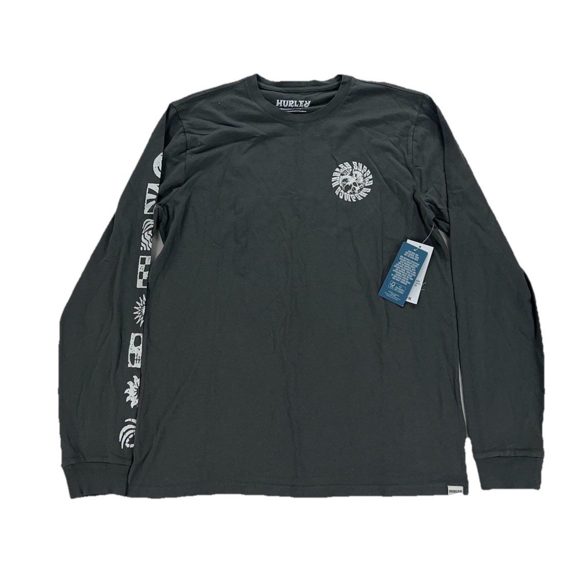 NEW Hurley Naturals Skull Mandala Long Sleeve Mens T Shirt Tee Surf Gray
