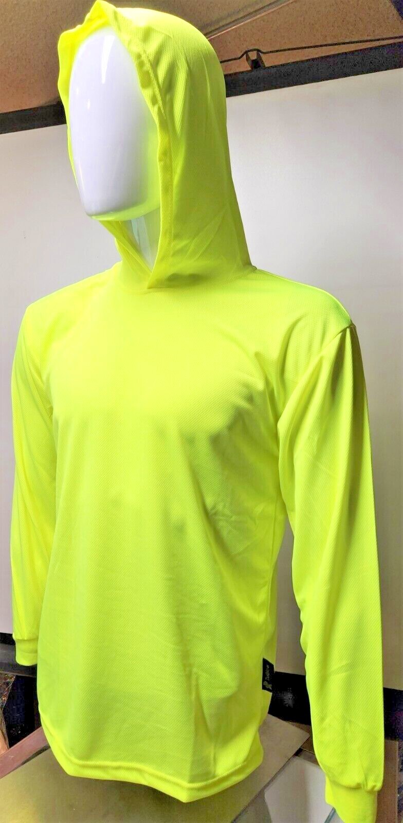 Yellow Long Sleeve Safety Shirt With Hoodie, Quick Dry Polyester Birdeye mesh