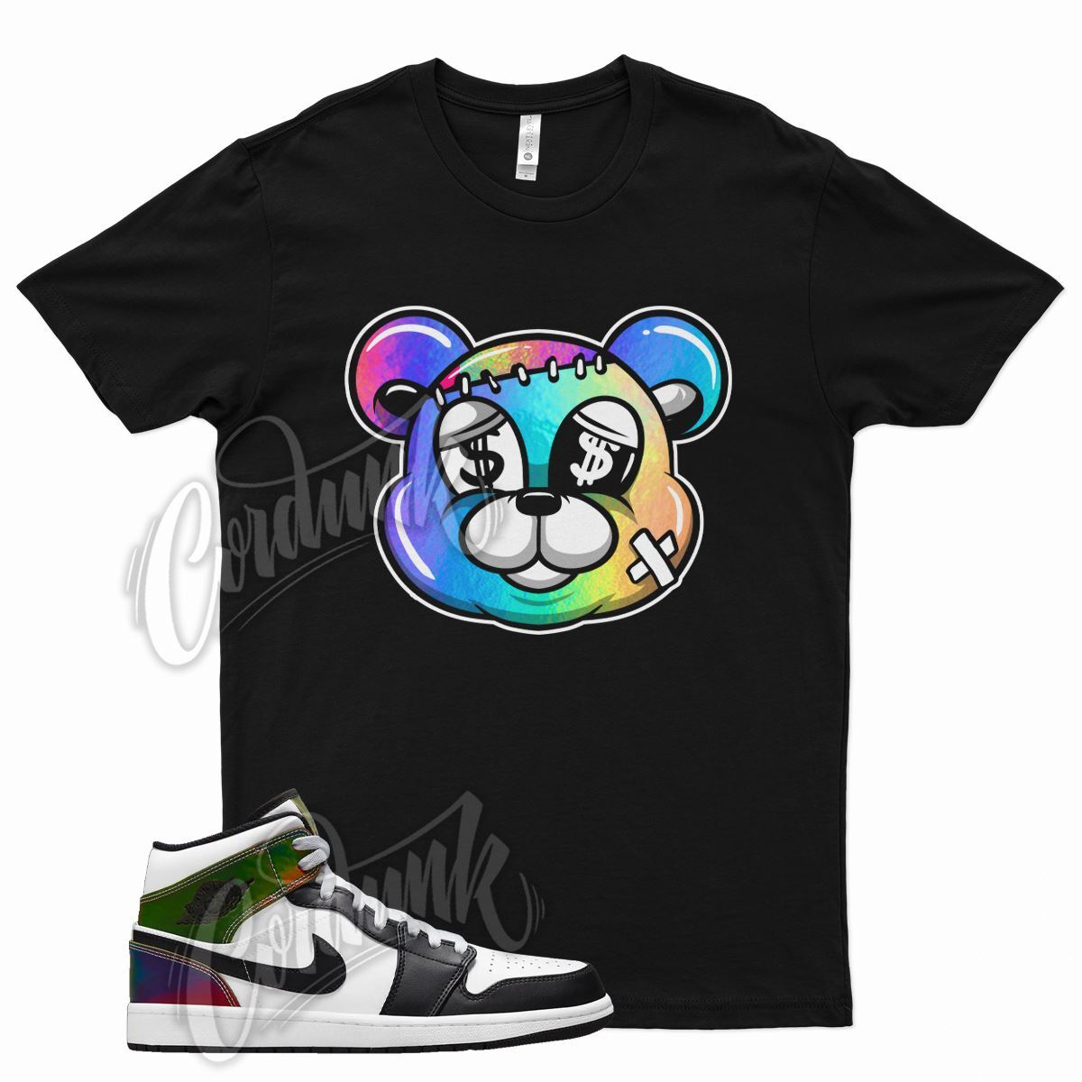 Black STITCH T Shirt for Air J1 1 Color Change Heat Reactive Hologram Black