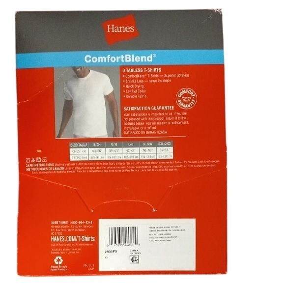 Hanes Size XL T-Shirts 3-Pack Comfort Blend Tagless Lay Flat Collar White NEW
