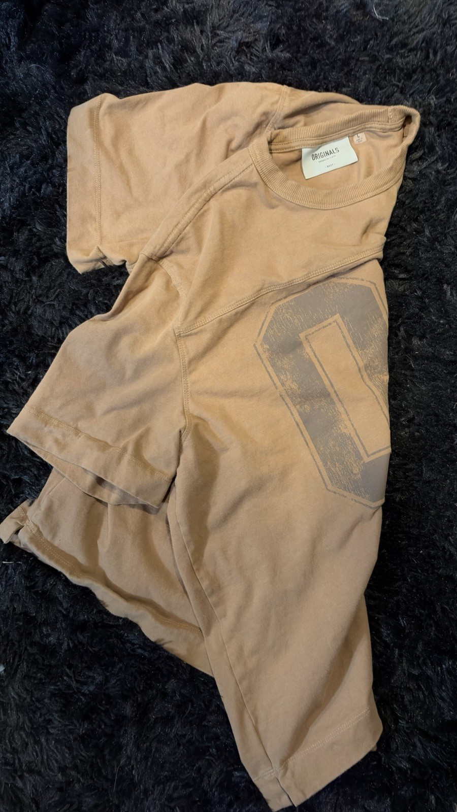 Originals Men’s L Tan Crew Neck Short Sleeve Graphic Logo T-Shirt