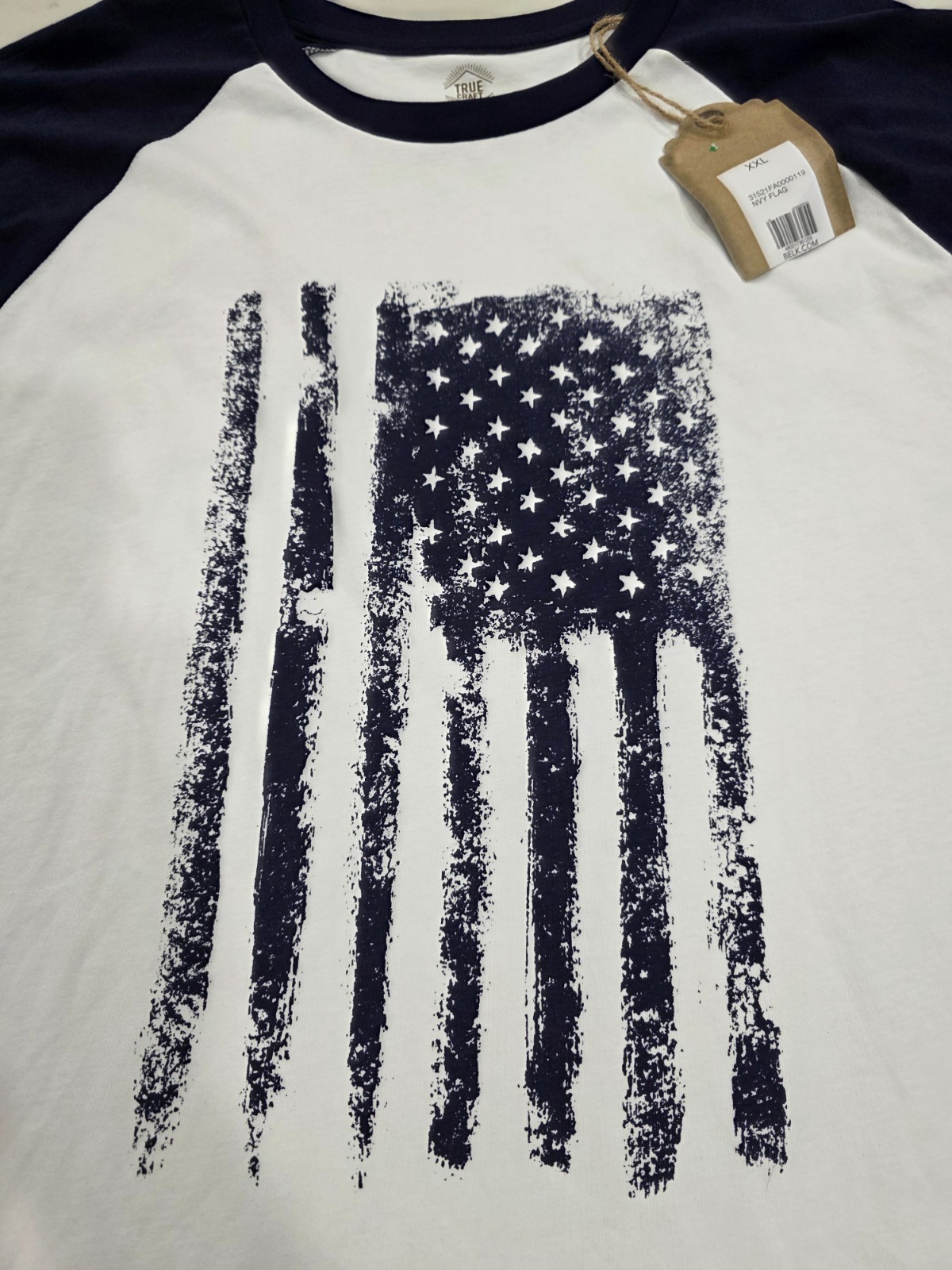 True Craft Mens Long Sleeve Tee Blue Flag Logo Size XXL NWT 100% Cotton