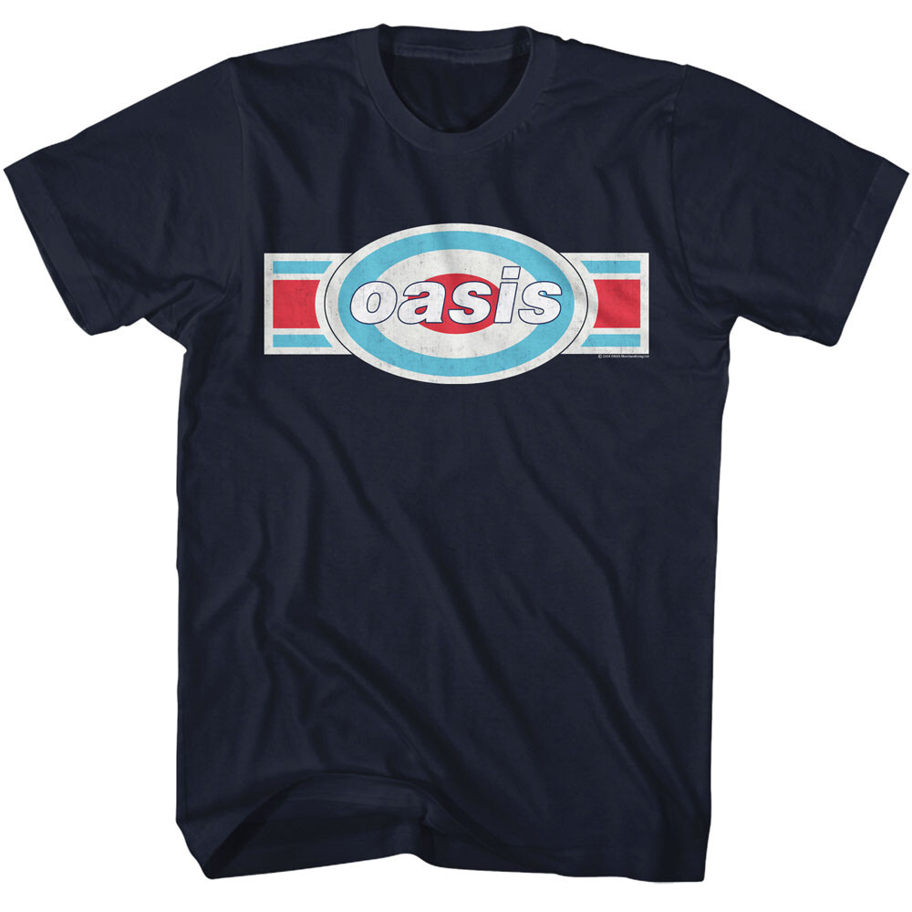 Oasis Red White & Blue Tri Color Band Logo Men’s T Shirt Rock Music Merch