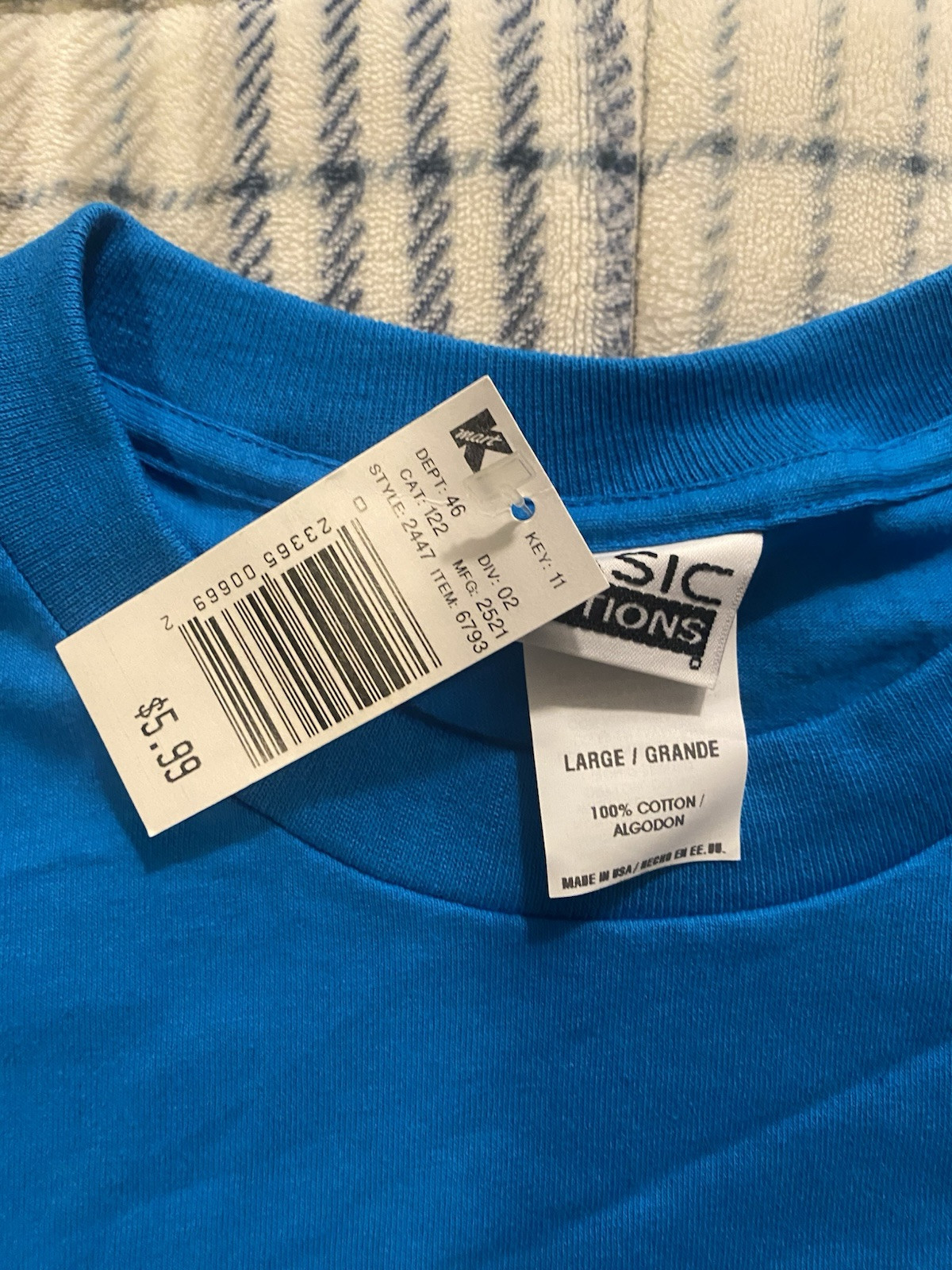 Vintage Basic Editions Single Stitch T Shirt Blue BLANK Large NEW NWT Deadstock