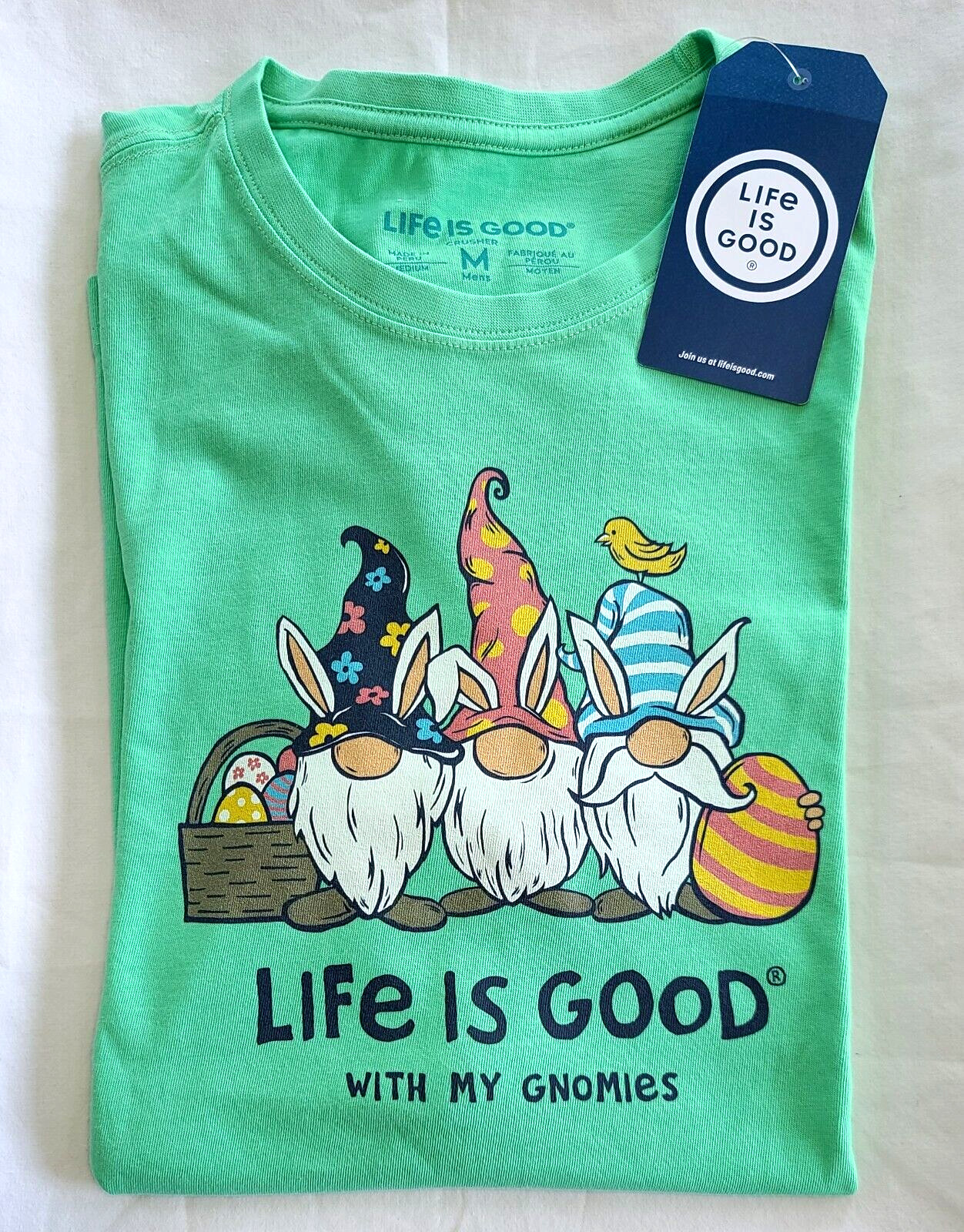 Life Is Good SS Shirt Crusher Tee EASTER GNOMES Egg Basket Chest44 Mens M