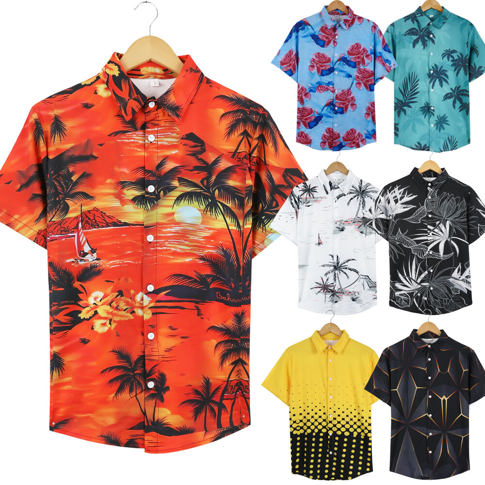 Men’s Hawaiian Floral Shirts Casual Button Down Tropical Holiday Beach Soft Tee