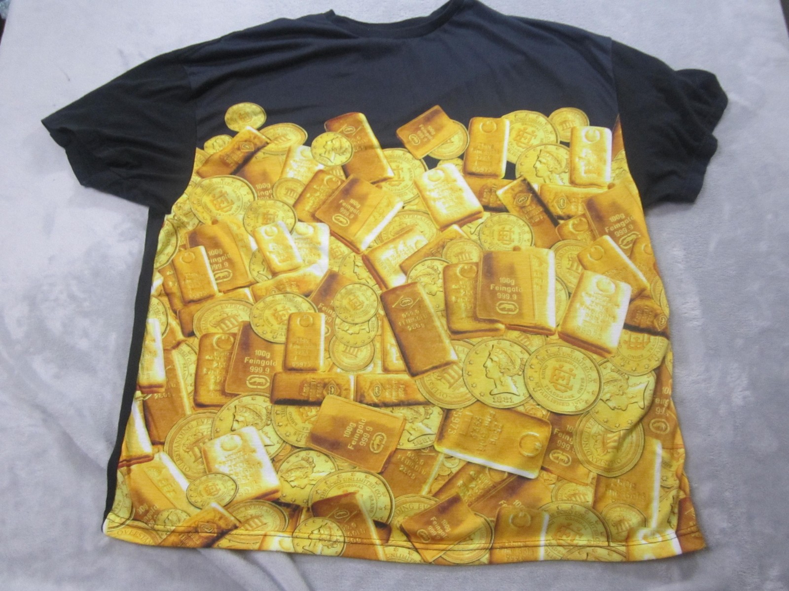Ecko Unltd Shirt Mens 3XL Black Gold All Over Print Money Bars Coins Graphic