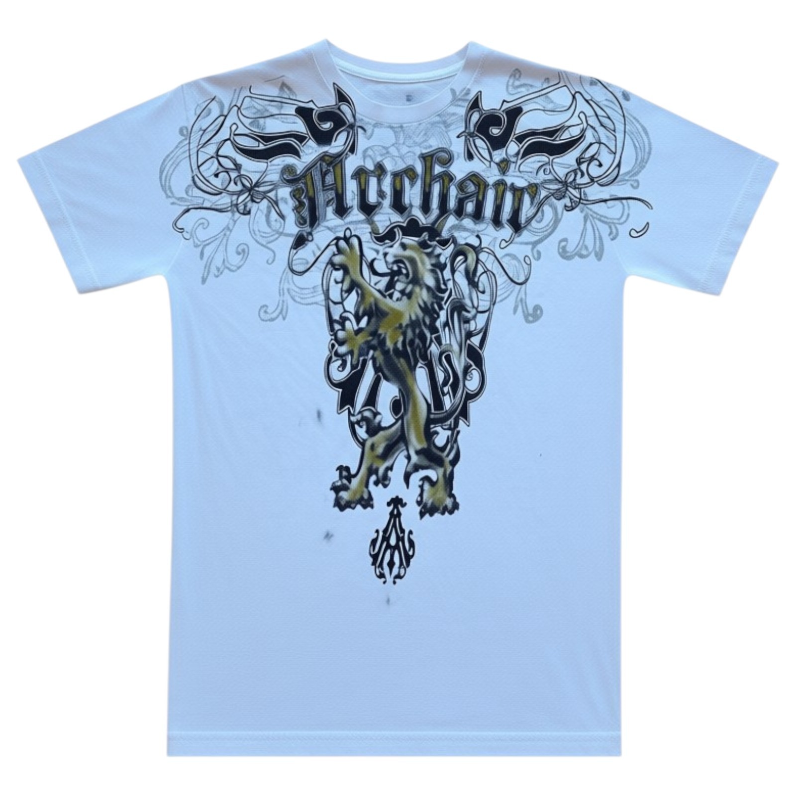 New Men’s White Archaic MMA Biker Tattoo Y2K T-Shirt Tee Medium