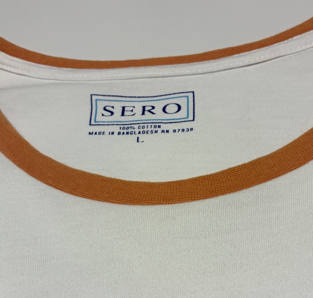 Sero Men’s Ringer Tee – Orange/Cream – Lettuce Edge Scalloped Sleeves – Size L