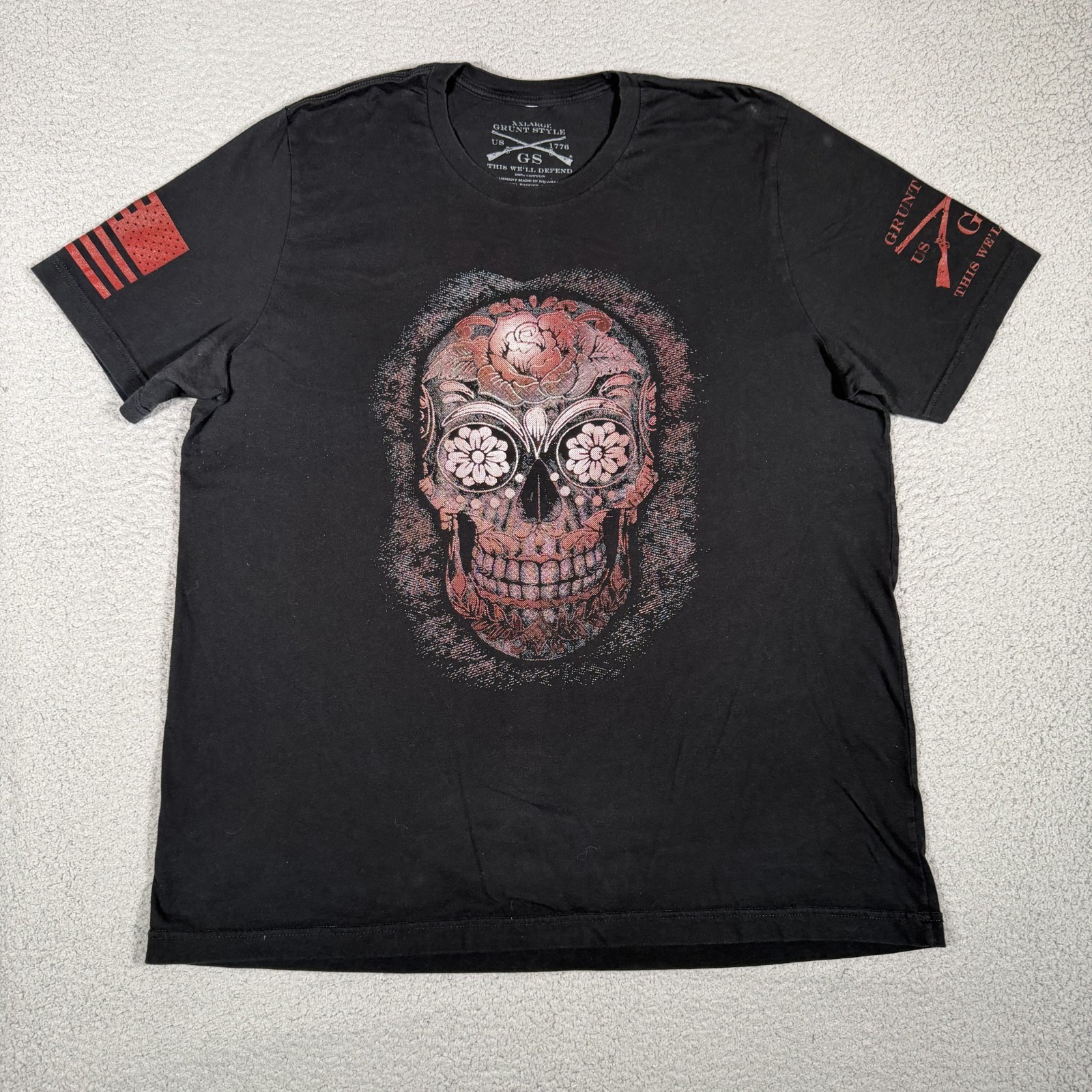 Grunt Style Shirt Mens XXL Black Floral Skull 100% Cotton Casual Preppy Logo