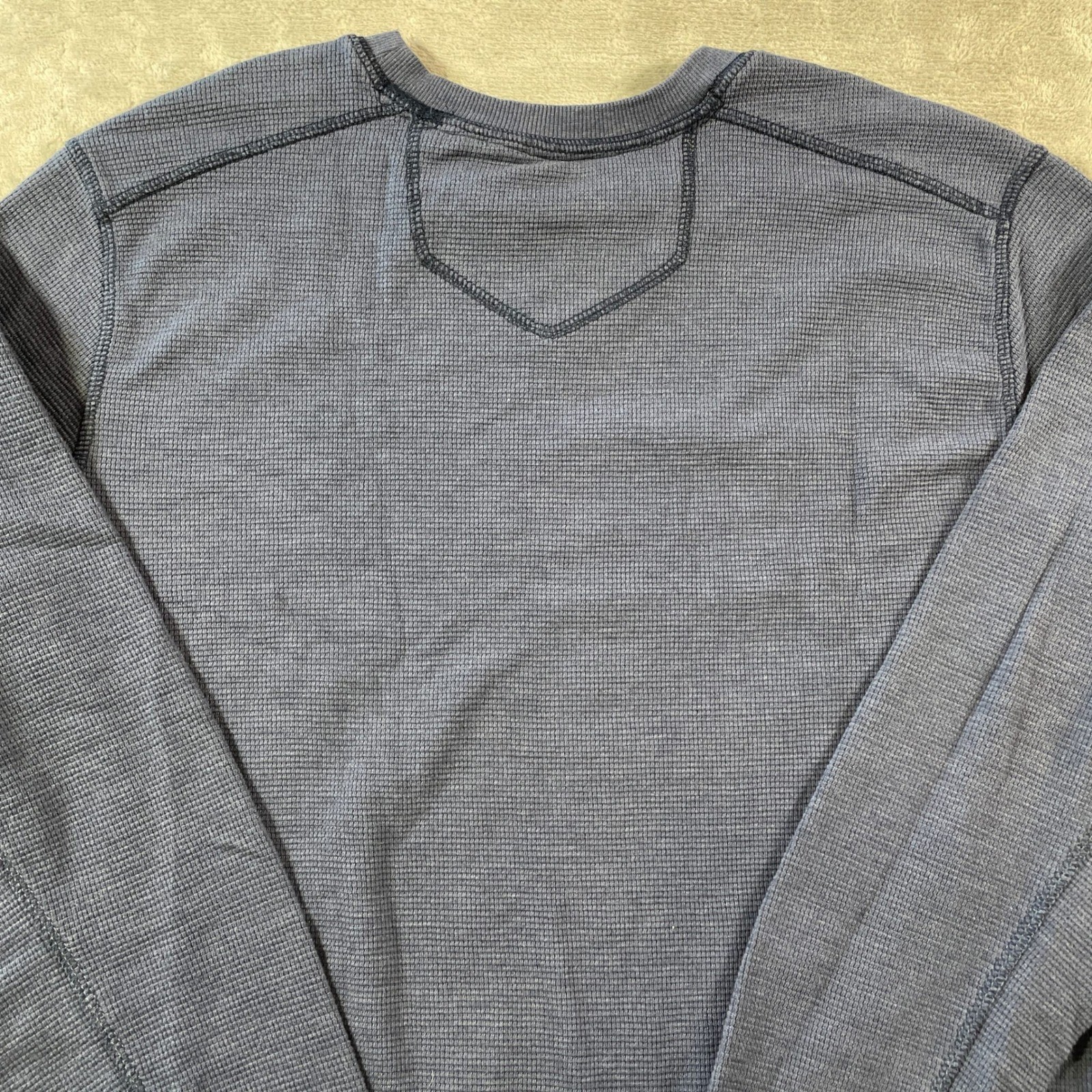 Eddie Bauer Thermal Shirt Mens Large Blue Waffle Knit Crewneck Outdoor Casual