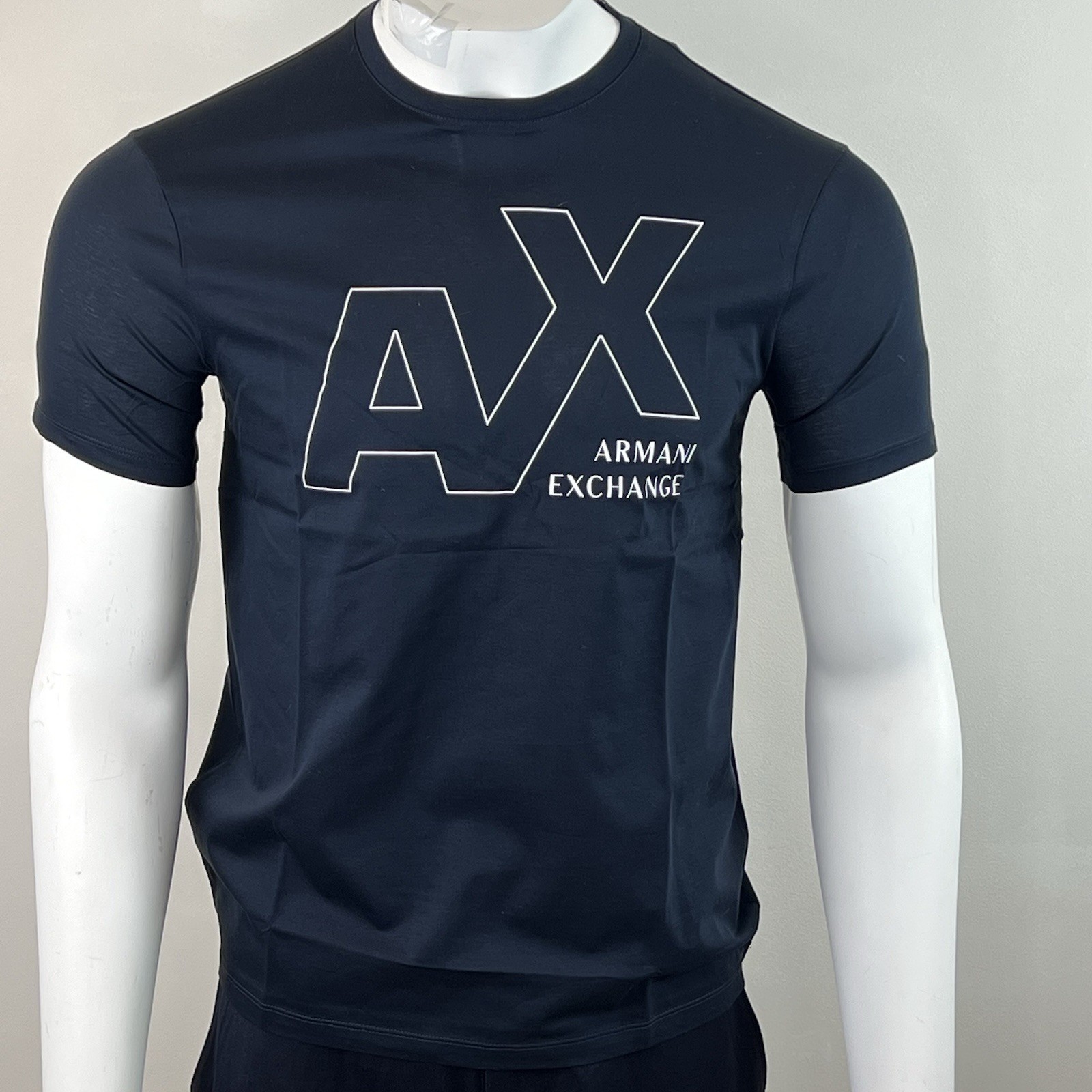 Armani Exchange Mercerized Cotton Jersey Outline Logo Regular Fit T-shirt Navy