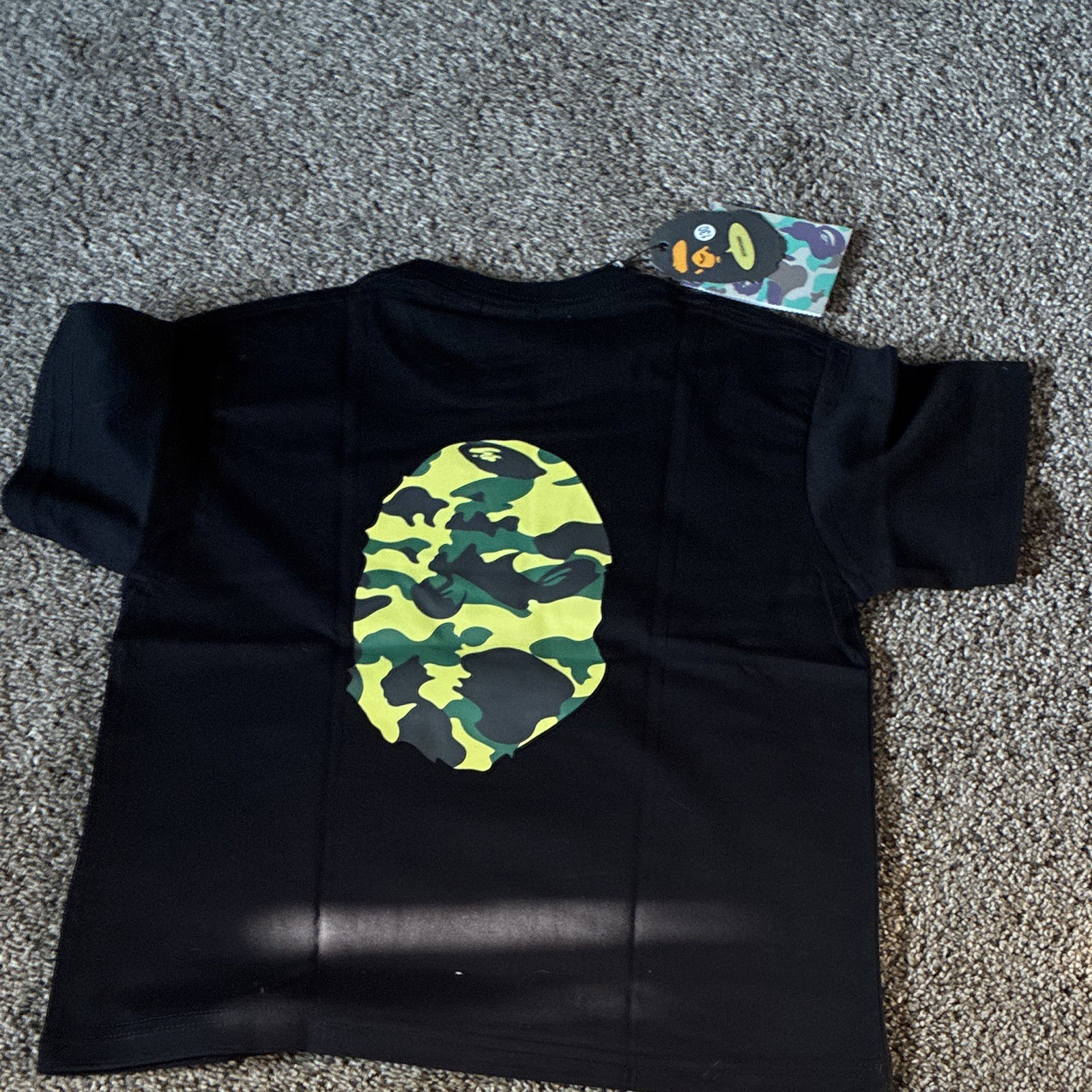A Bathing Ape BAPE Teens 130 Crew Neck Short Sleeve Ape Head Graphic Tee Black