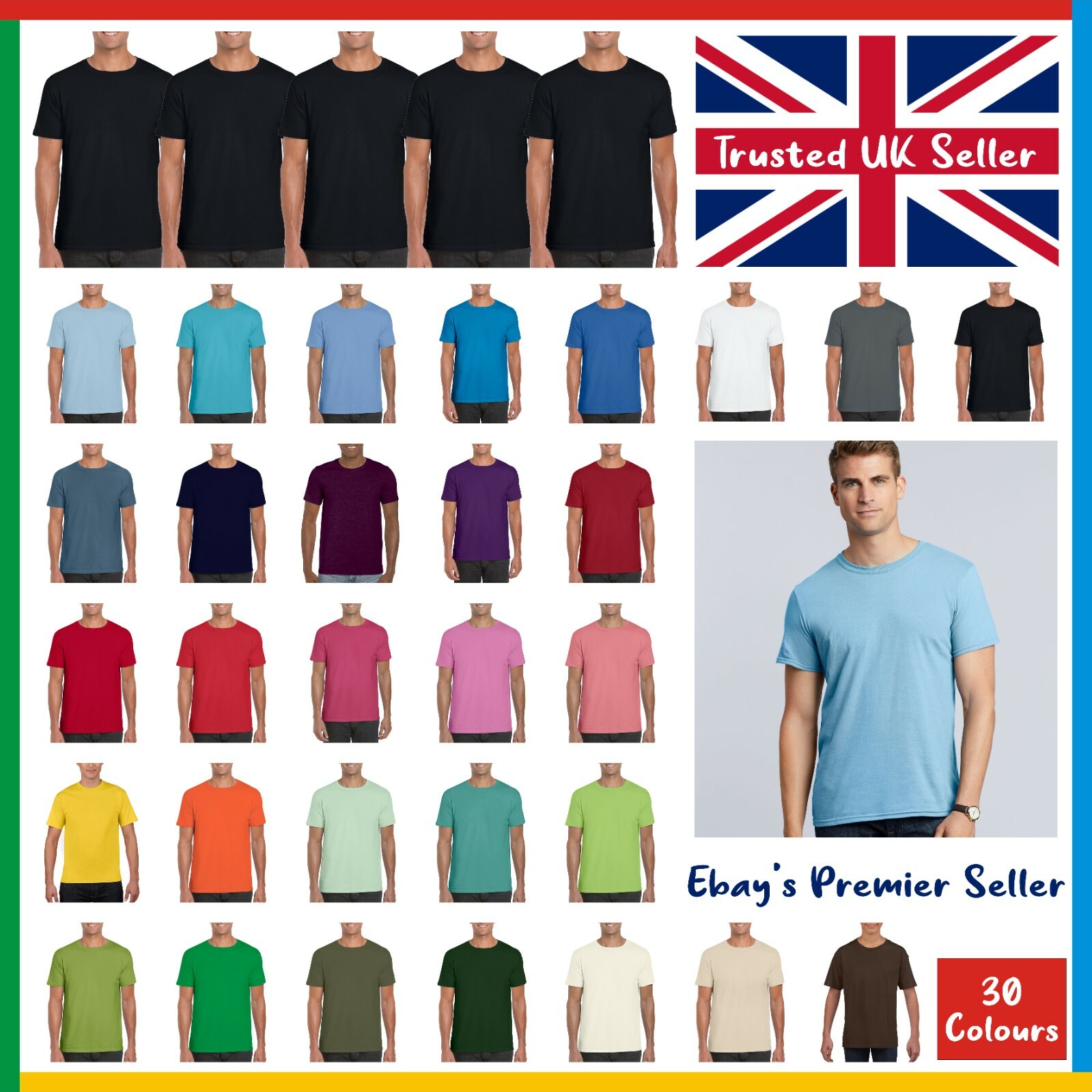 5 PACK * Gildan Softstyle T-Shirt * Mens Plain Tee * Standard Blank GD01 * Shirt