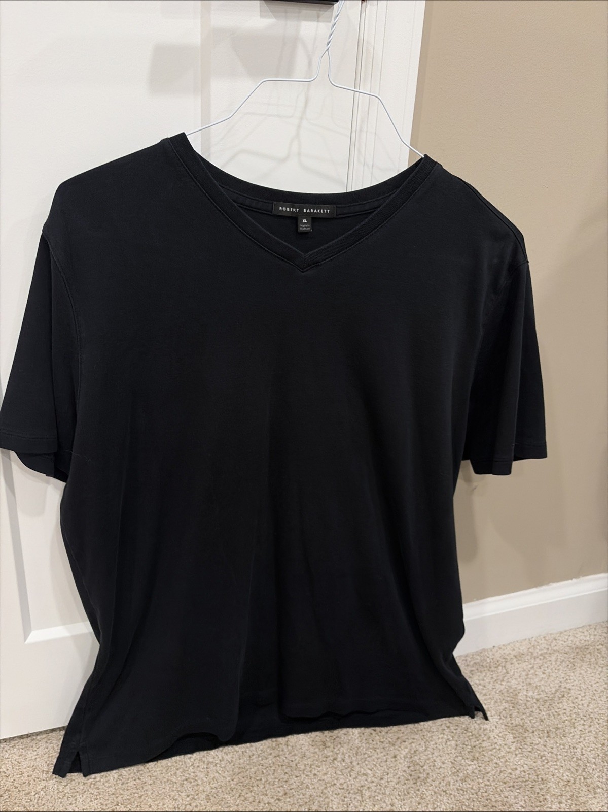 Robert Barakett Men’s T-shirt XL Black Short Sleeve V-Neck 100% Pima Cotton