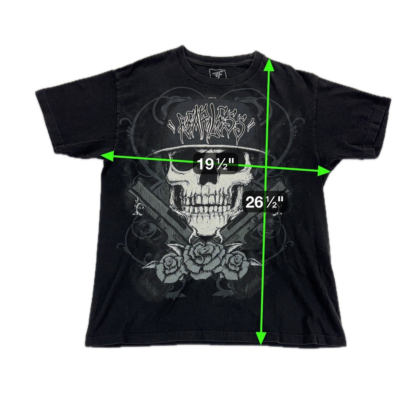 Black Skull Graphic T-Shirt Mens Medium Guns Roses Streetwear Tee