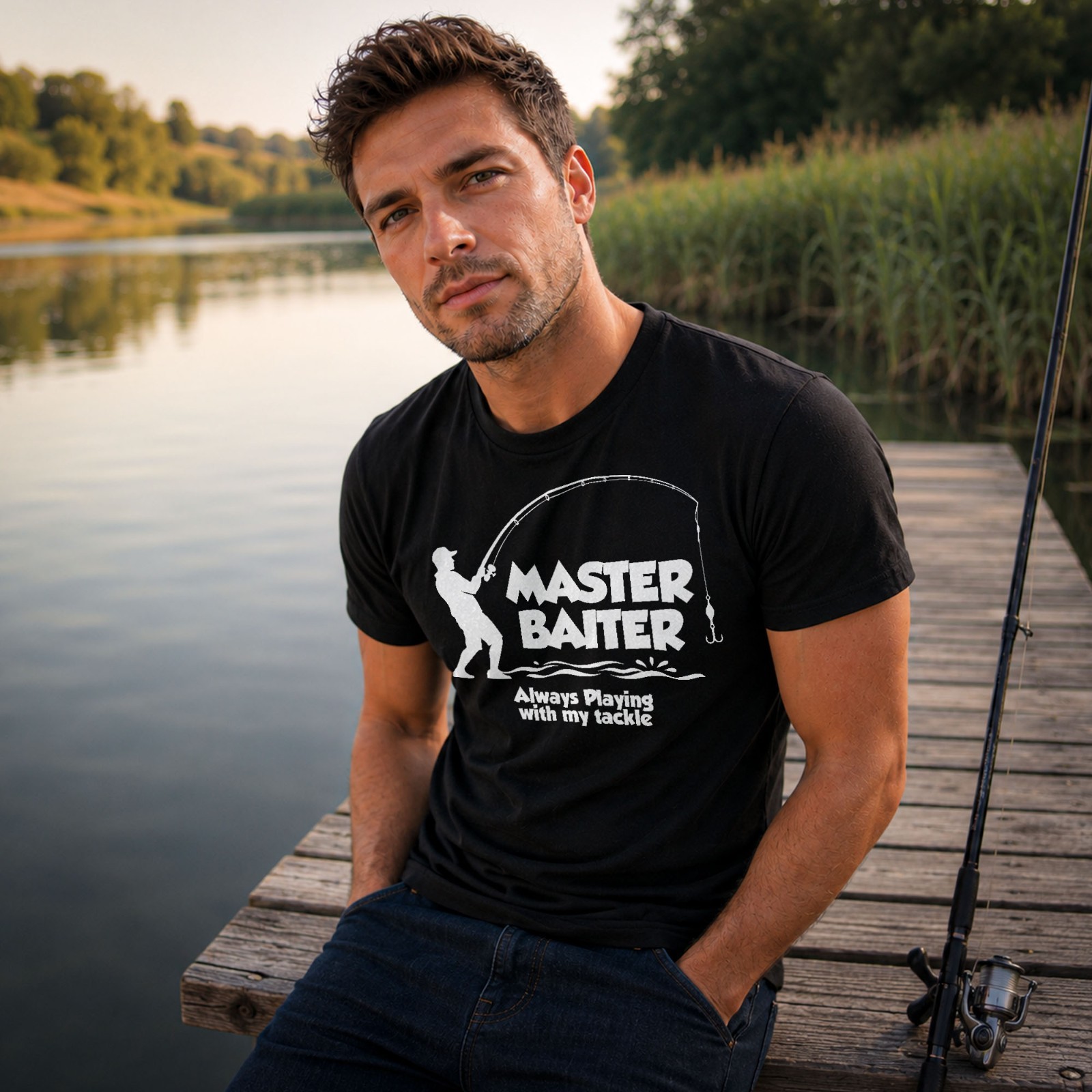 Funny Fishing Master Baiter T-Shirt Angler Fisherman Angling Dad Joke Tee