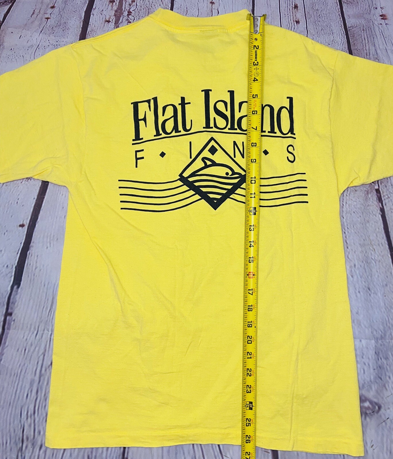 *VINTAGE* Anvil 1980s Flat Island Fins Men’s Yellow Single-Stitch Shirt; Size L