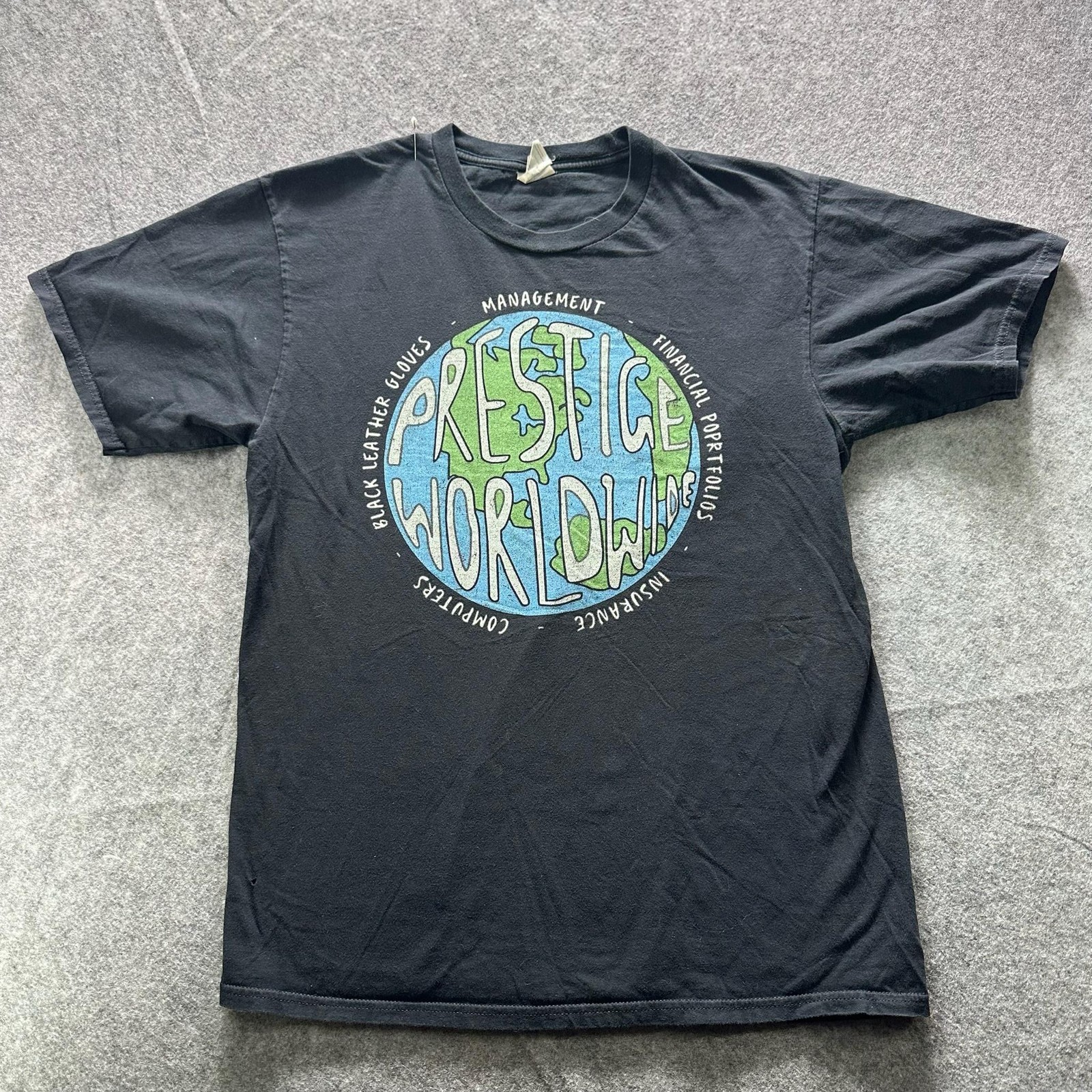 Port & Company Shirt Mens M Black Prestige Worldwide Globe Graphic Tee Crewneck