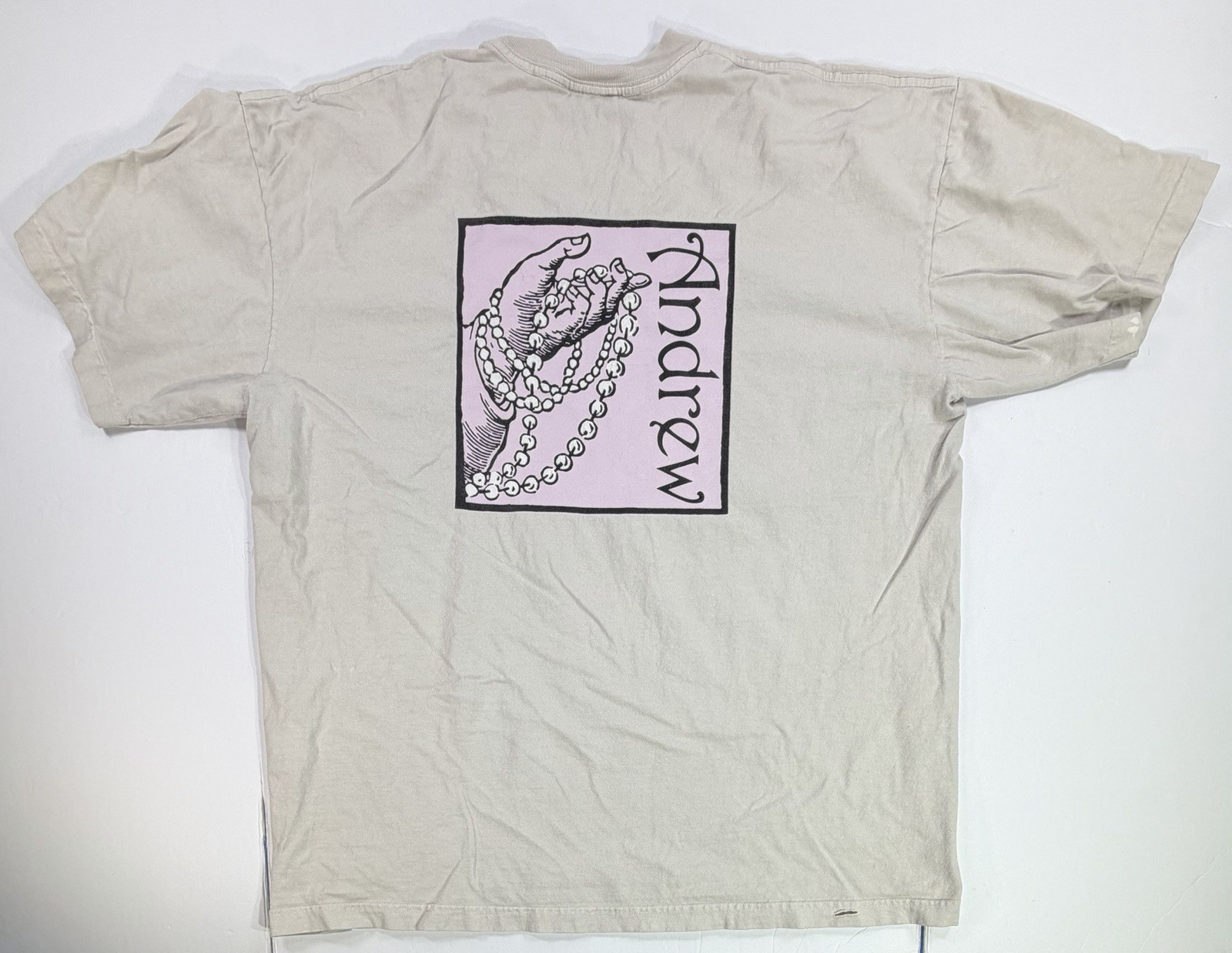Vintage Andrew USA Made Minimalist Graphic T Shirt Tan Beige XL 90s
