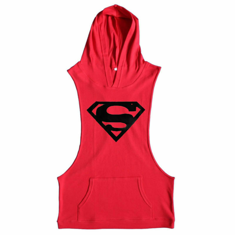 Men’s Superman New Fitness Muscle Hoodies Sleeveless Stringer Bodybuilding Tees