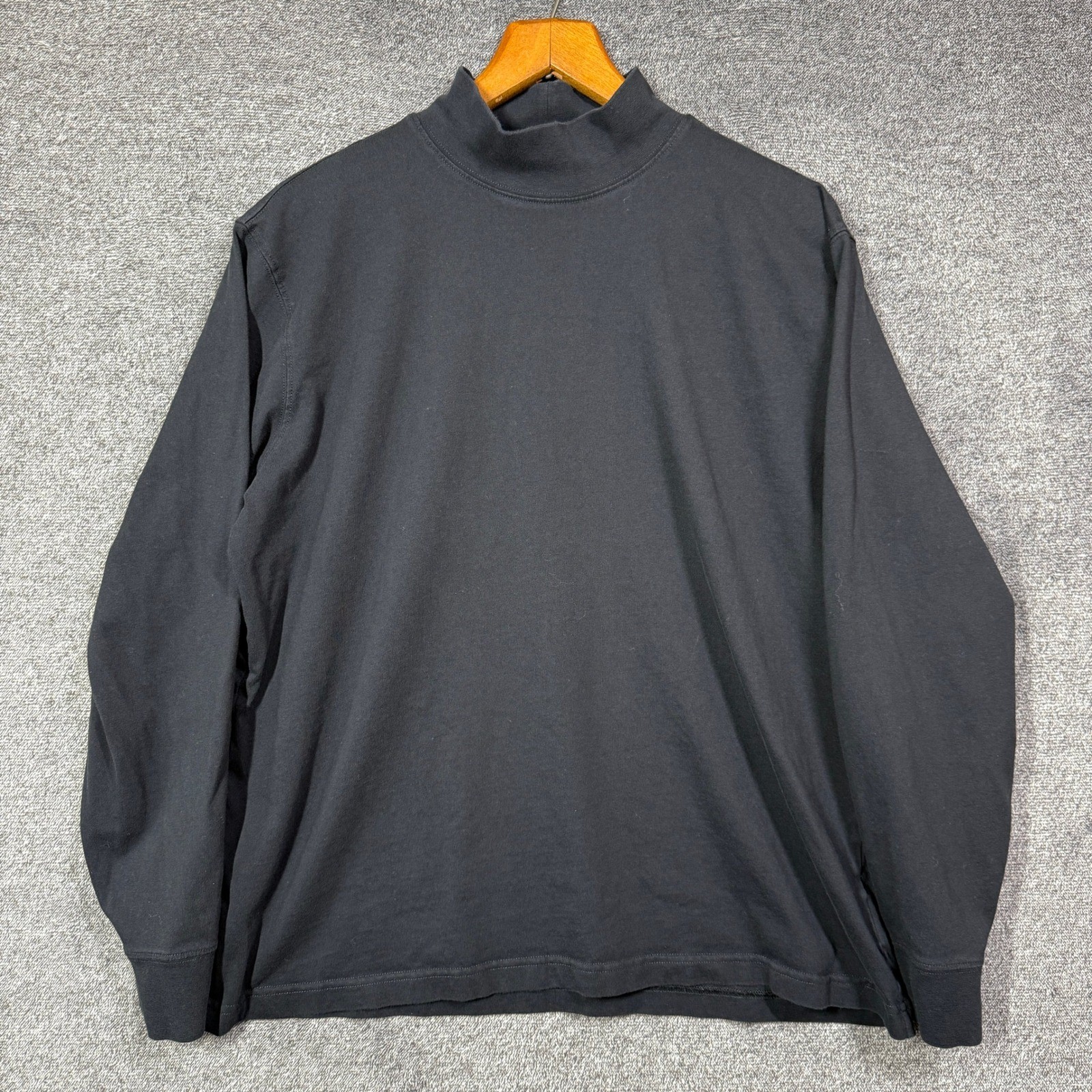 Lands End Super-T Shirt Mens L Black Mock Neck Long Sleeve Cotton